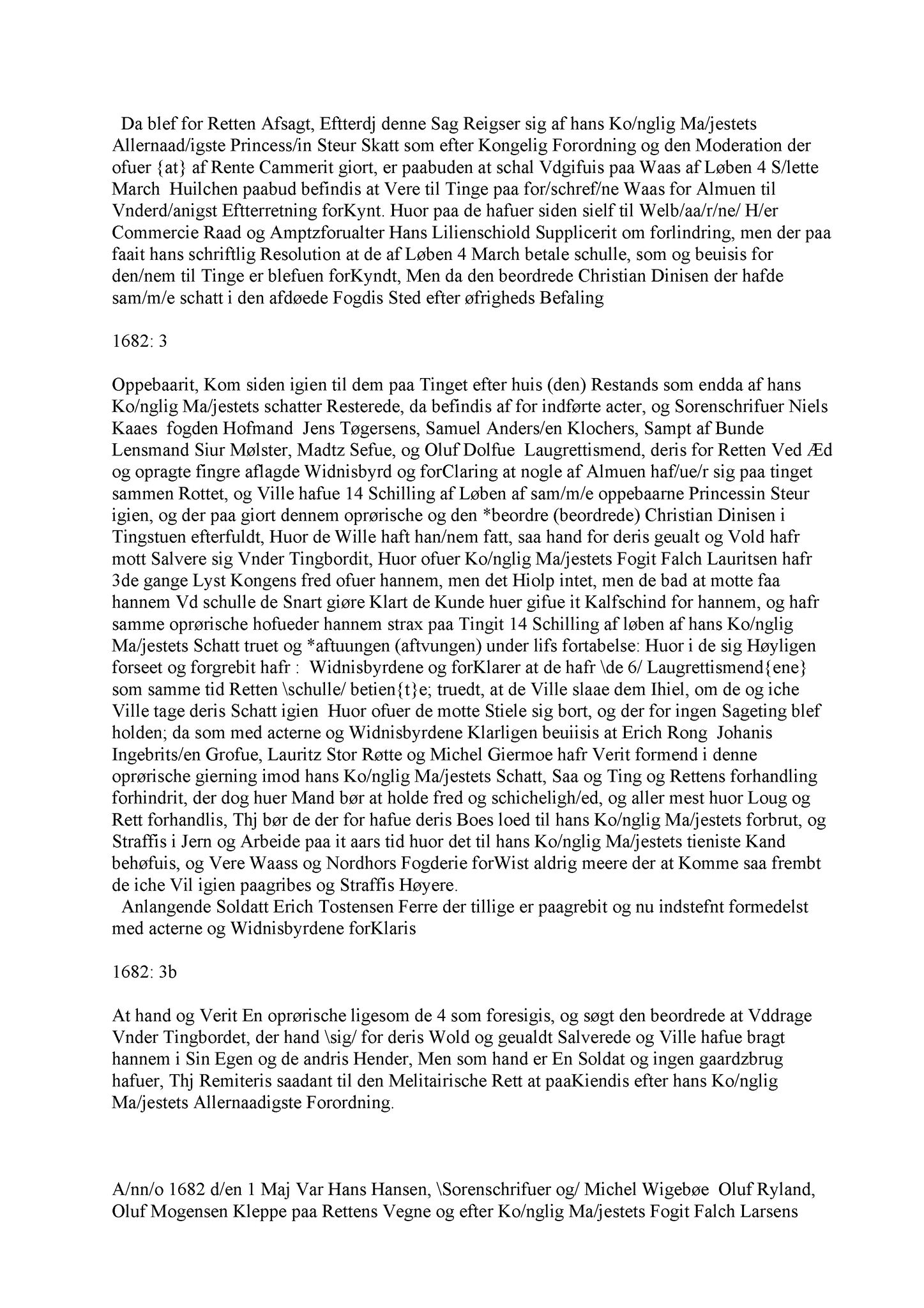 Samling av fulltekstavskrifter, SAB/FULLTEKST/A/12/0123: Nordhordland sorenskriveri, tingbok nr. A 21, 1682