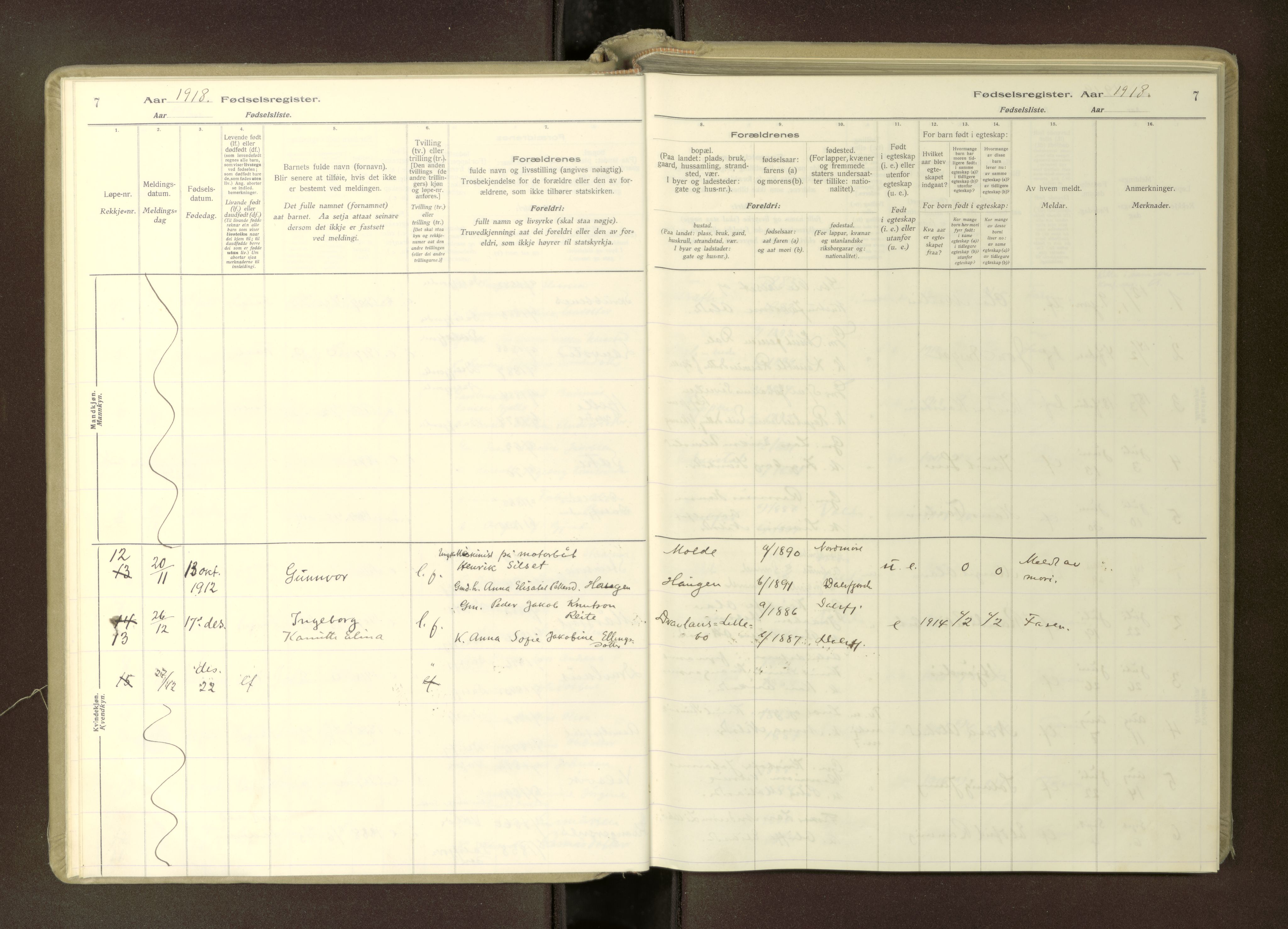 Ministerialprotokoller, klokkerbøker og fødselsregistre - Møre og Romsdal, AV/SAT-A-1454/512/L0173: Fødselsregister nr. 512---, 1916-1982, s. 7