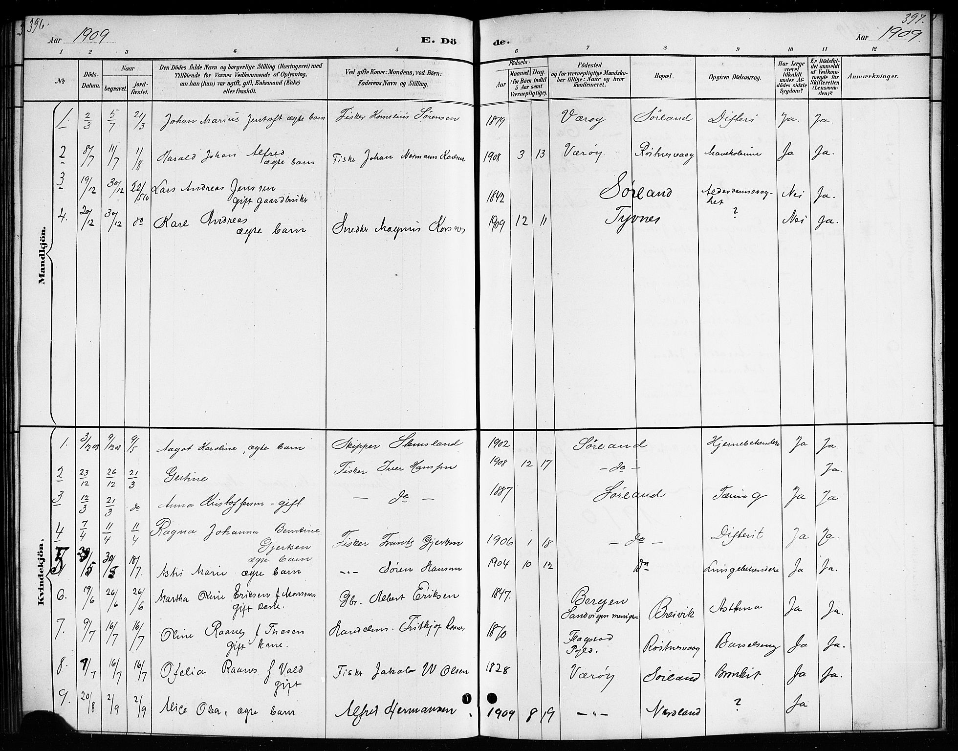 Ministerialprotokoller, klokkerbøker og fødselsregistre - Nordland, AV/SAT-A-1459/807/L0123: Klokkerbok nr. 807C01, 1884-1910, s. 396-397