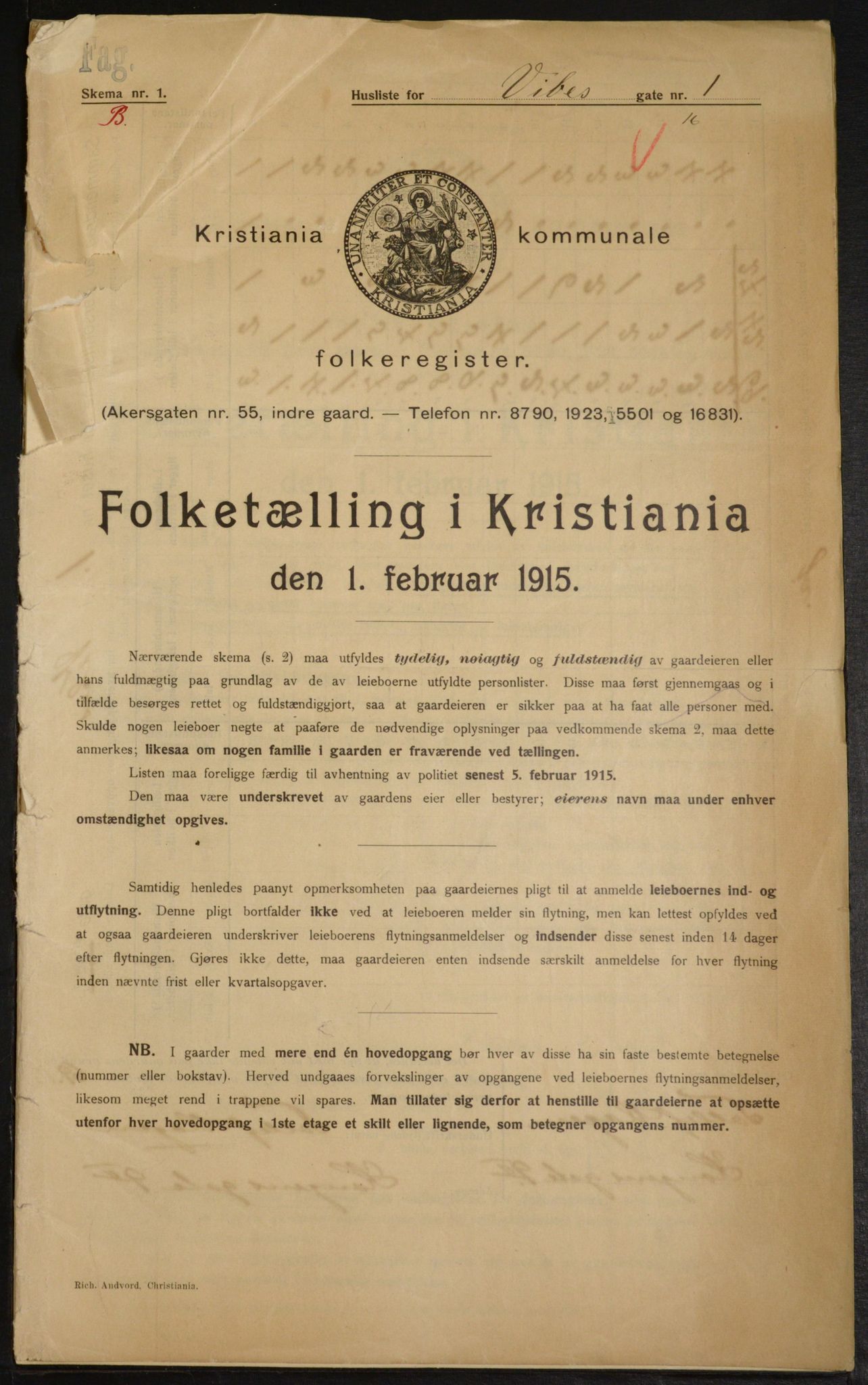 OBA, Kommunal folketelling 1.2.1915 for Kristiania, 1915, s. 123161