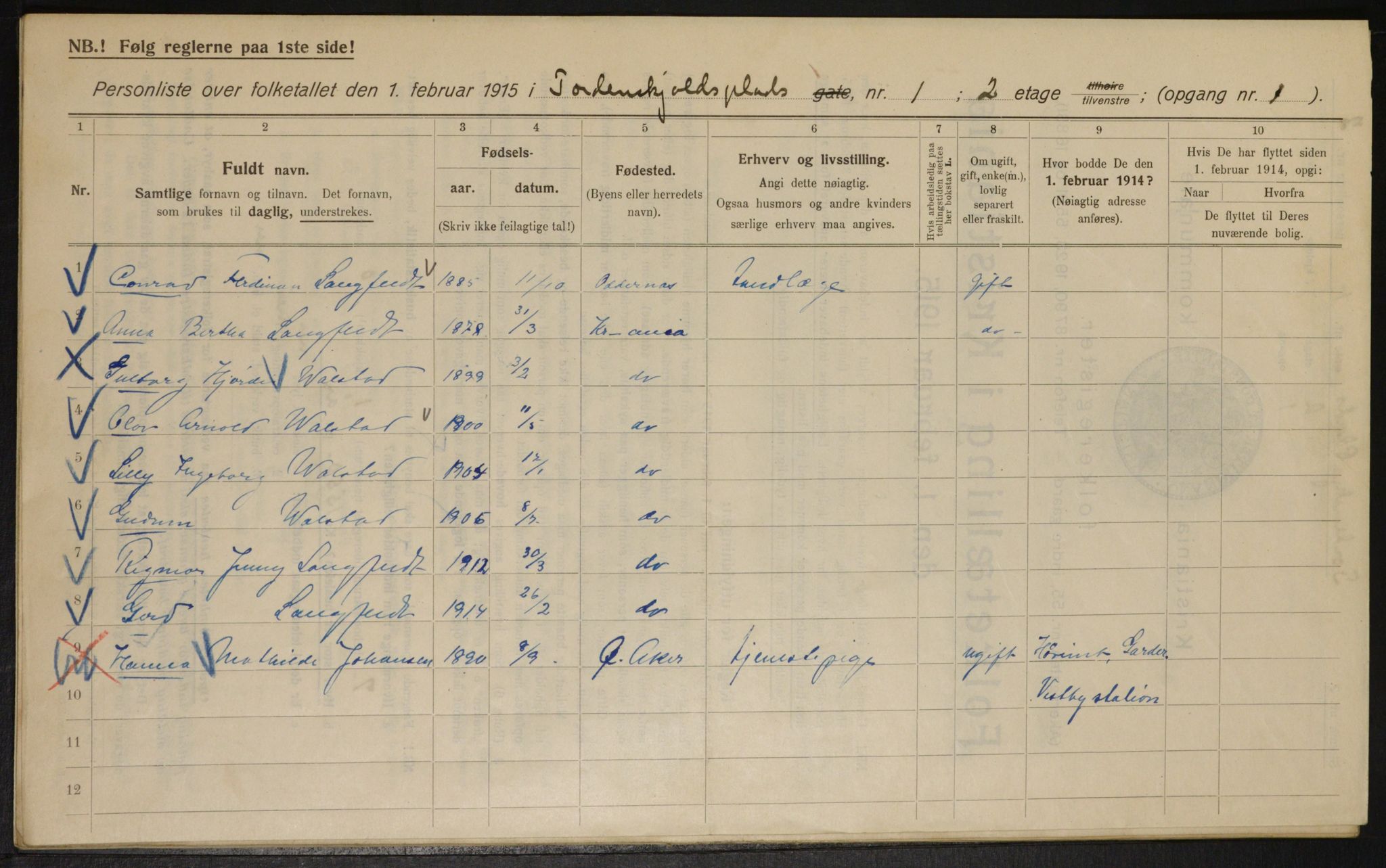 OBA, Kommunal folketelling 1.2.1915 for Kristiania, 1915, s. 114156