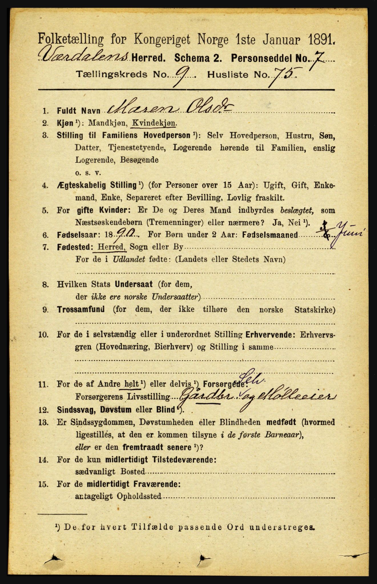 RA, Folketelling 1891 for 1721 Verdal herred, 1891, s. 5487