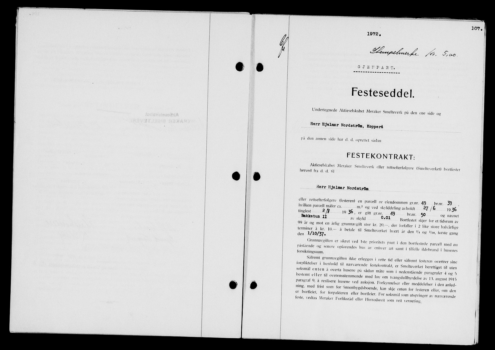 Stjør- og Verdal sorenskriveri, SAT/A-4167/1/2/2C/L0078: Pantebok nr. 46, 1936-1937, Dagboknr: 1972/1936