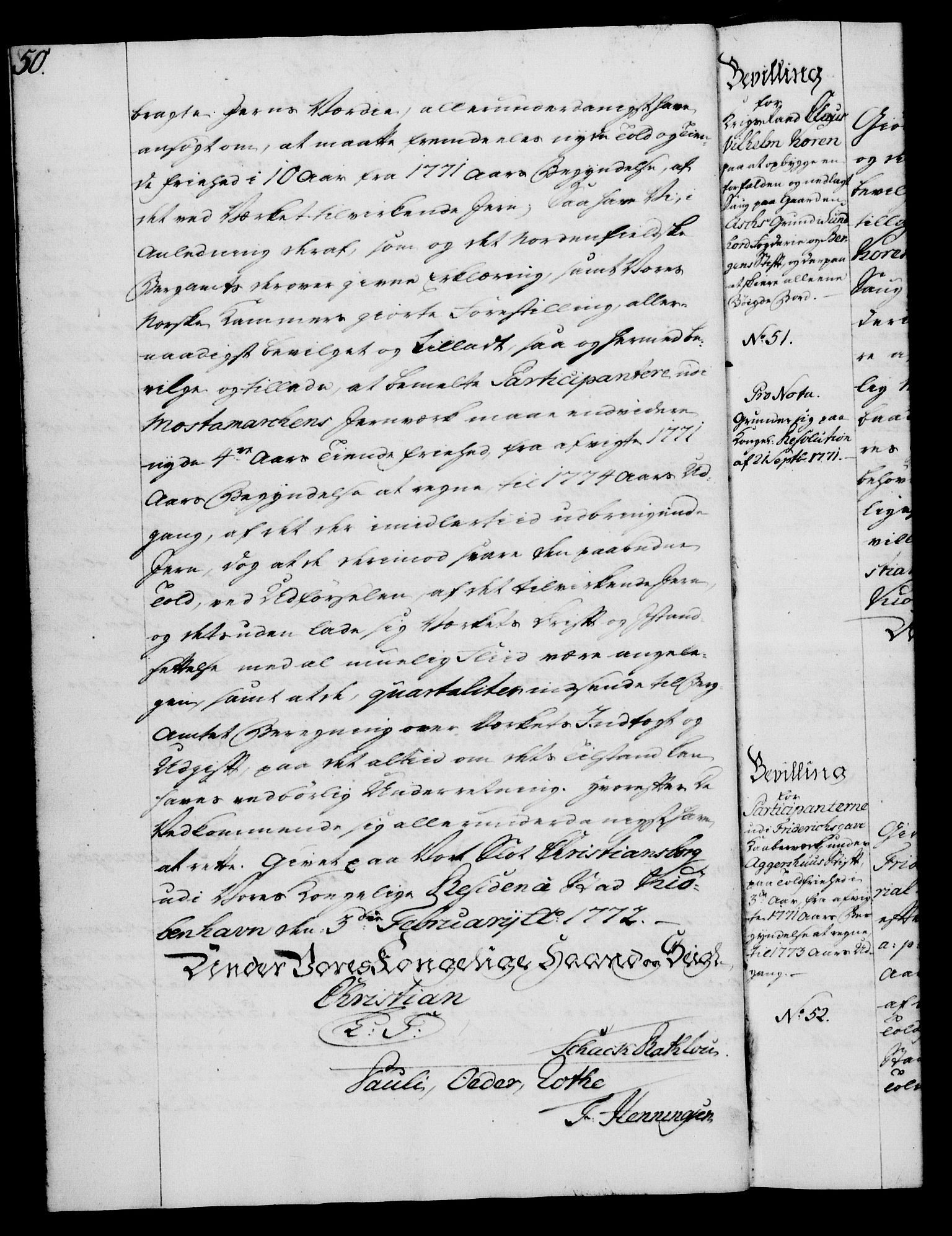 Rentekammeret, Kammerkanselliet, AV/RA-EA-3111/G/Gg/Gga/L0009: Norsk ekspedisjonsprotokoll med register (merket RK 53.9), 1771-1773, s. 50