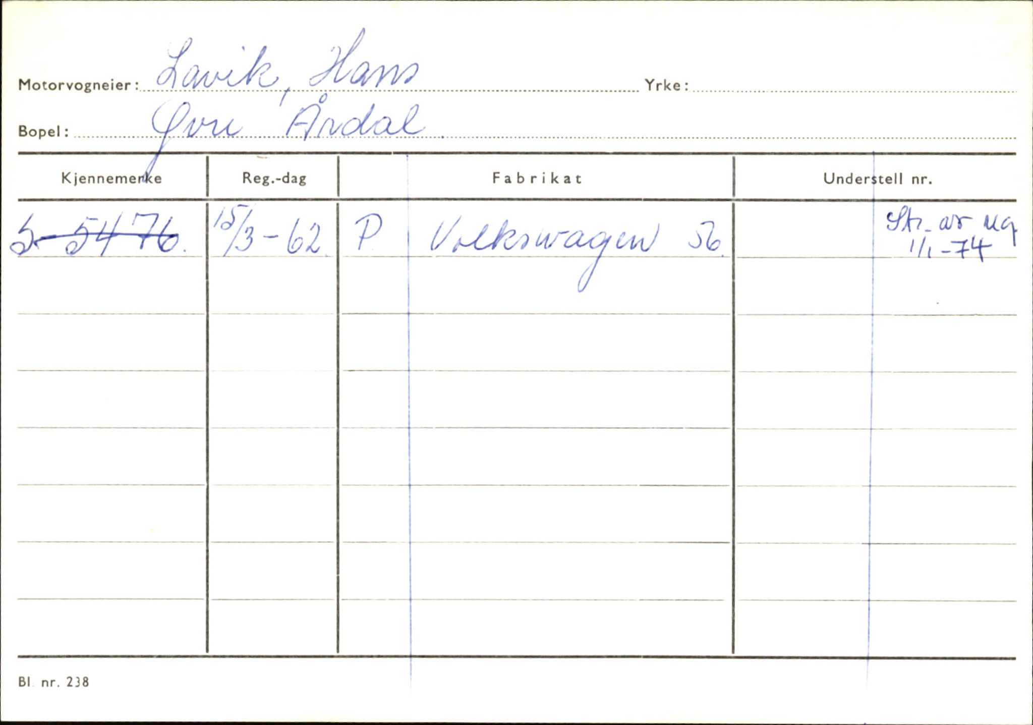 Statens vegvesen, Sogn og Fjordane vegkontor, AV/SAB-A-5301/4/F/L0145: Registerkort Vågsøy S-Å. Årdal I-P, 1945-1975, s. 1373