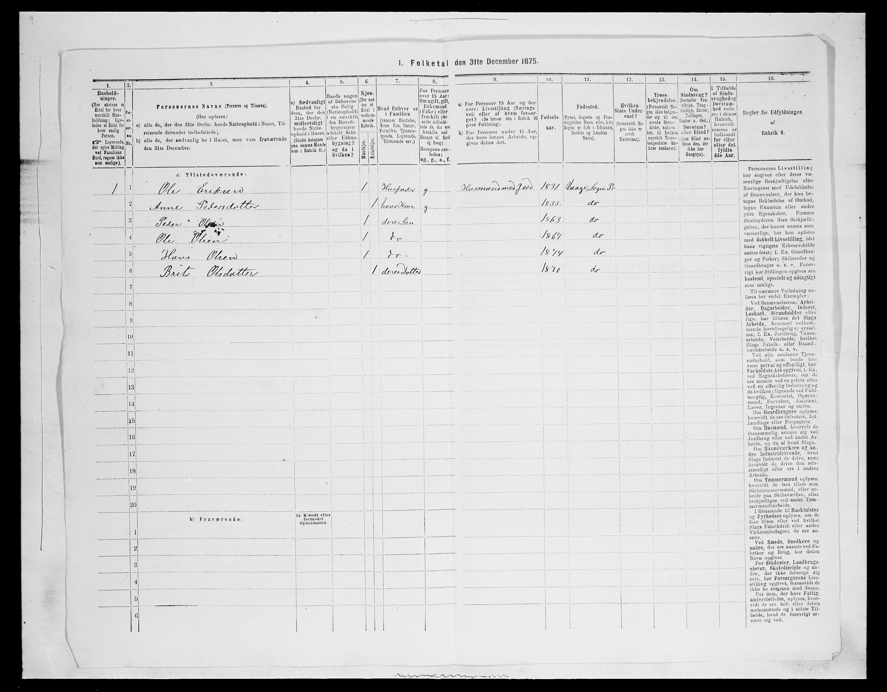 SAH, Folketelling 1875 for 0515P Vågå prestegjeld, 1875, s. 342