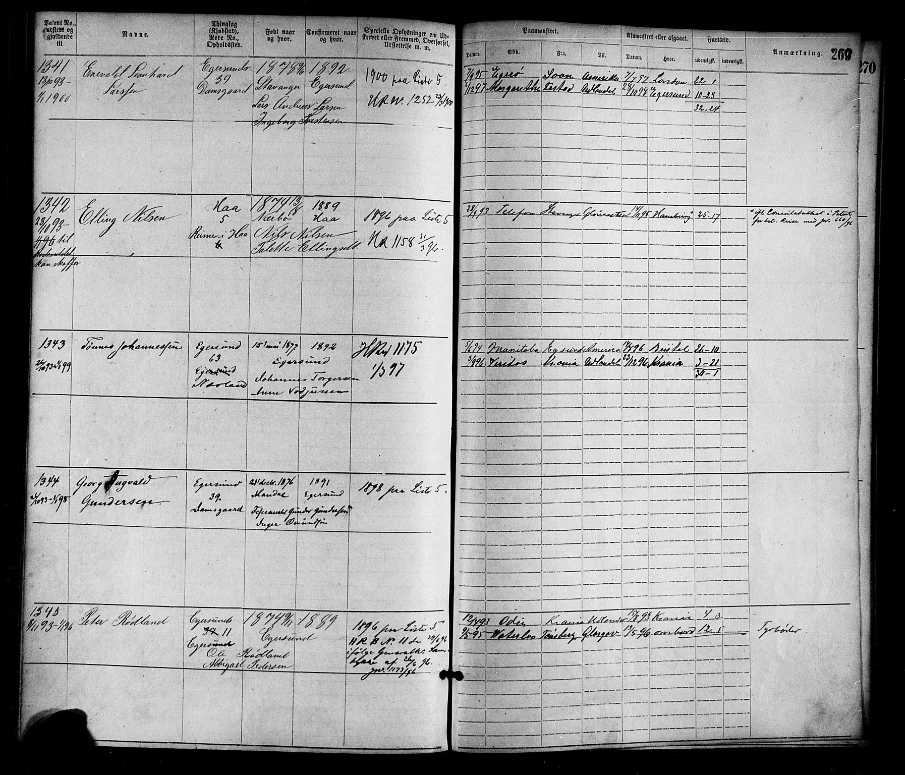 Egersund mønstringskrets, SAK/2031-0019/F/Fa/L0001: Annotasjonsrulle nr 1-1440 med register, O-1, 1869-1895, s. 294