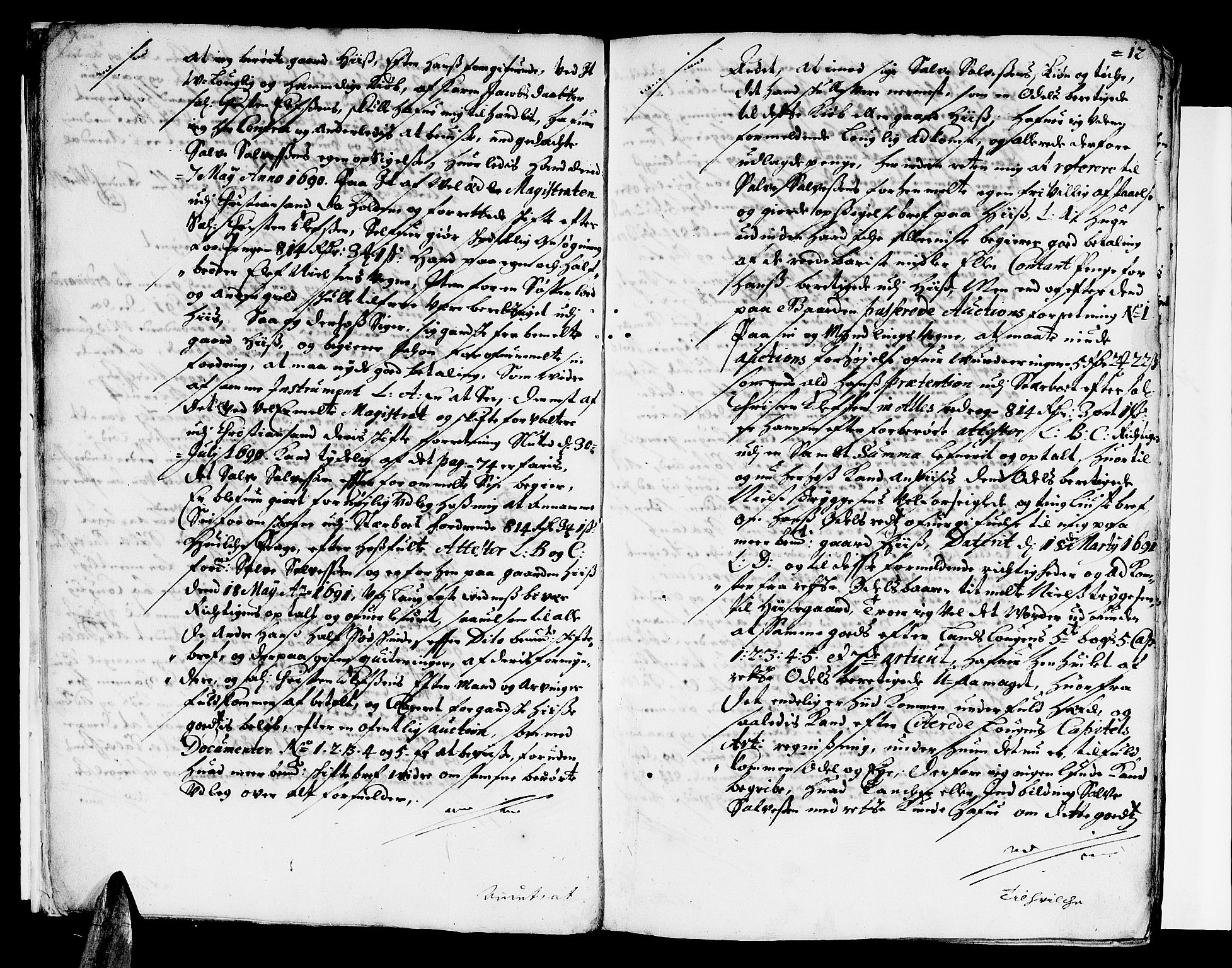 Nedenes sorenskriveri før 1824, SAK/1221-0007/F/Fa/L0007: Tingbok med register nr 4, 1692-1696, s. 11b-12a