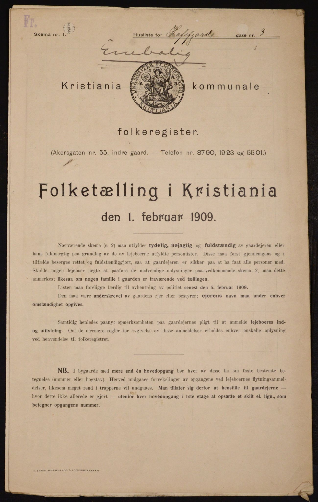 OBA, Kommunal folketelling 1.2.1909 for Kristiania kjøpstad, 1909, s. 30296