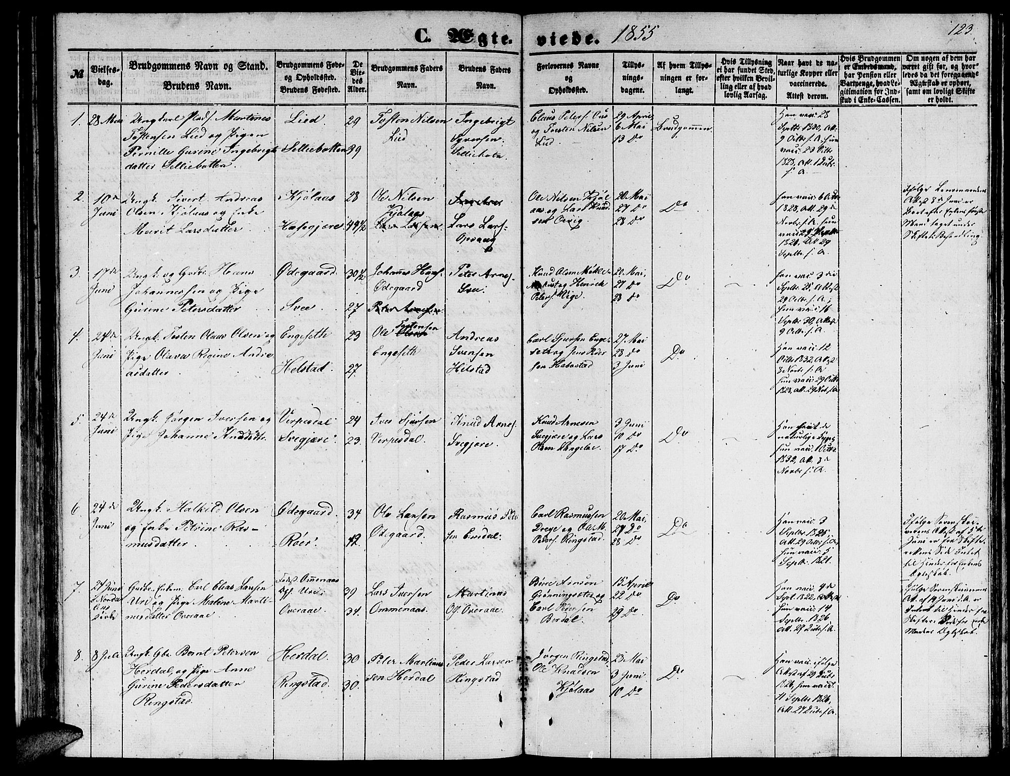 Ministerialprotokoller, klokkerbøker og fødselsregistre - Møre og Romsdal, AV/SAT-A-1454/520/L0291: Klokkerbok nr. 520C03, 1854-1881, s. 123