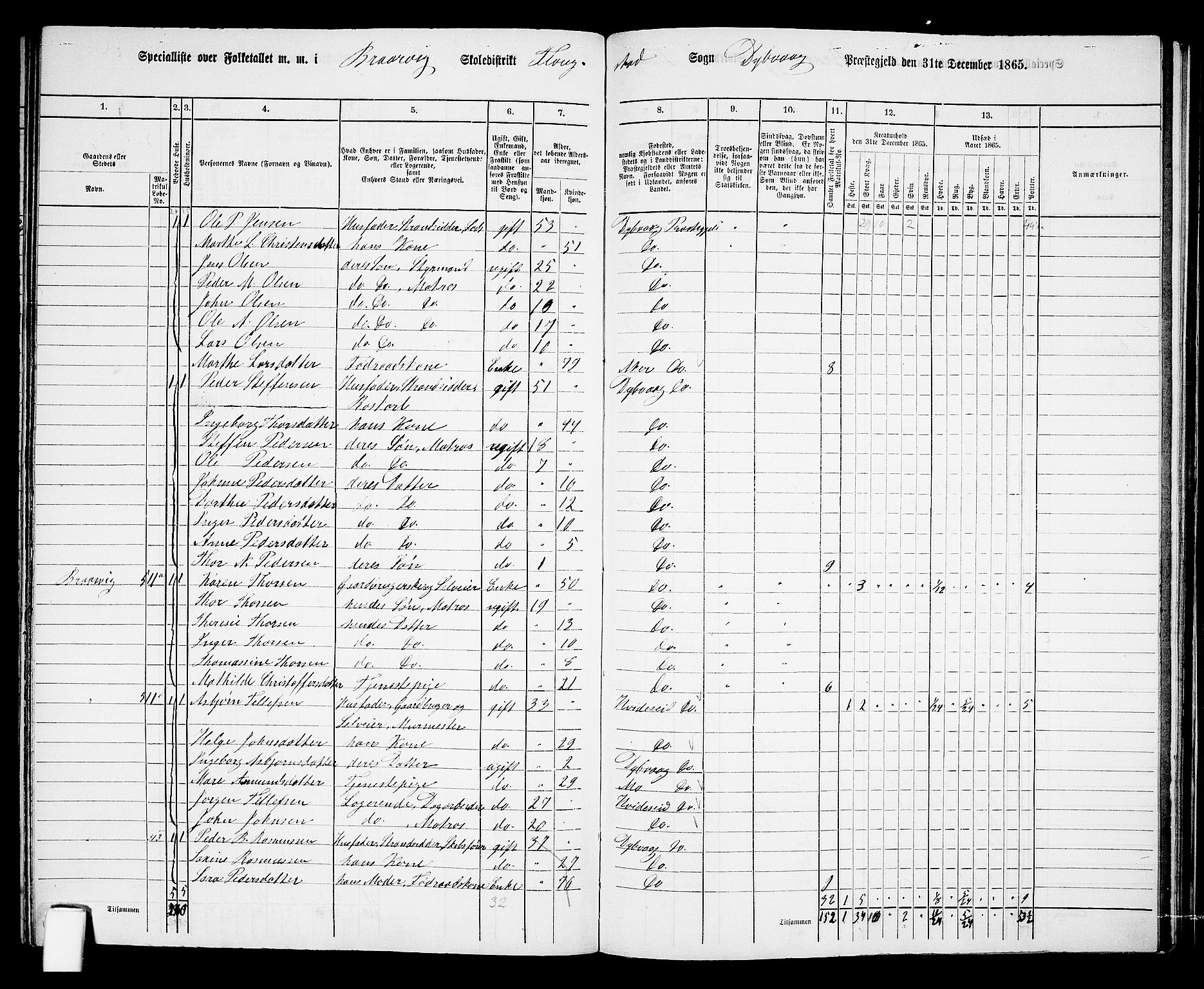 RA, Folketelling 1865 for 0915P Dypvåg prestegjeld, 1865, s. 142