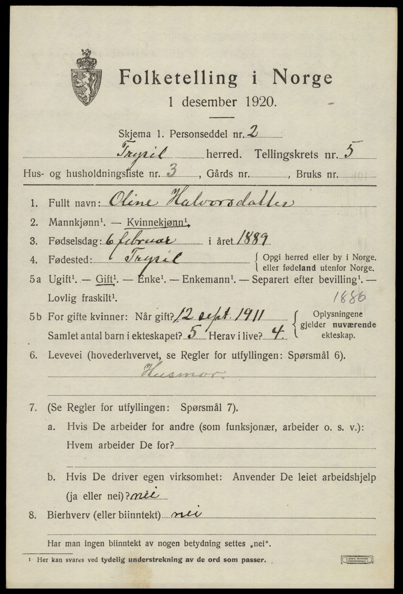SAH, Folketelling 1920 for 0428 Trysil herred, 1920, s. 4341