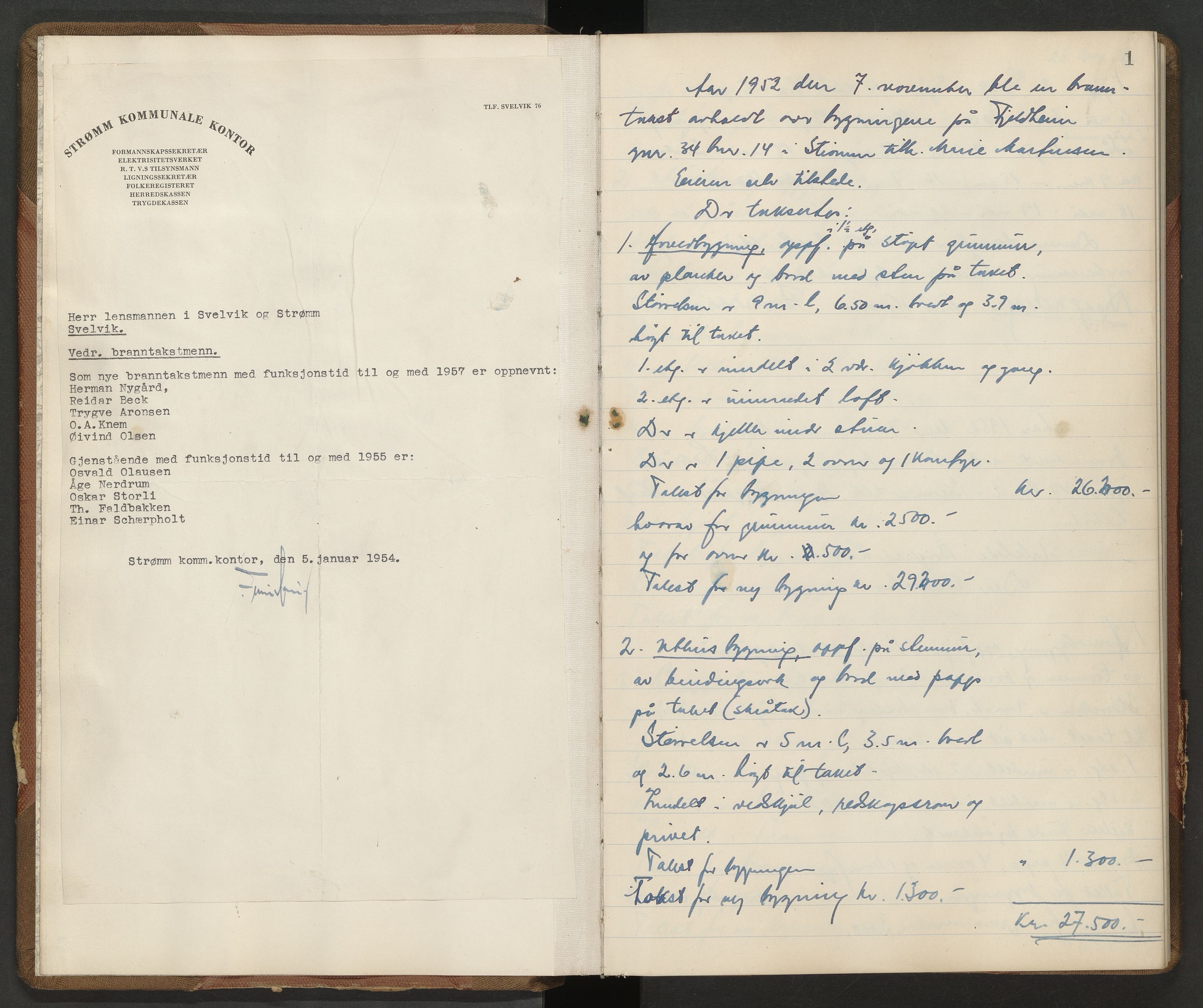 Svelvik og Strømm lensmannskontor, AV/SAKO-A-551/Y/Ye/Yea/L0004: Branntakstprotokoll, 1952-1955