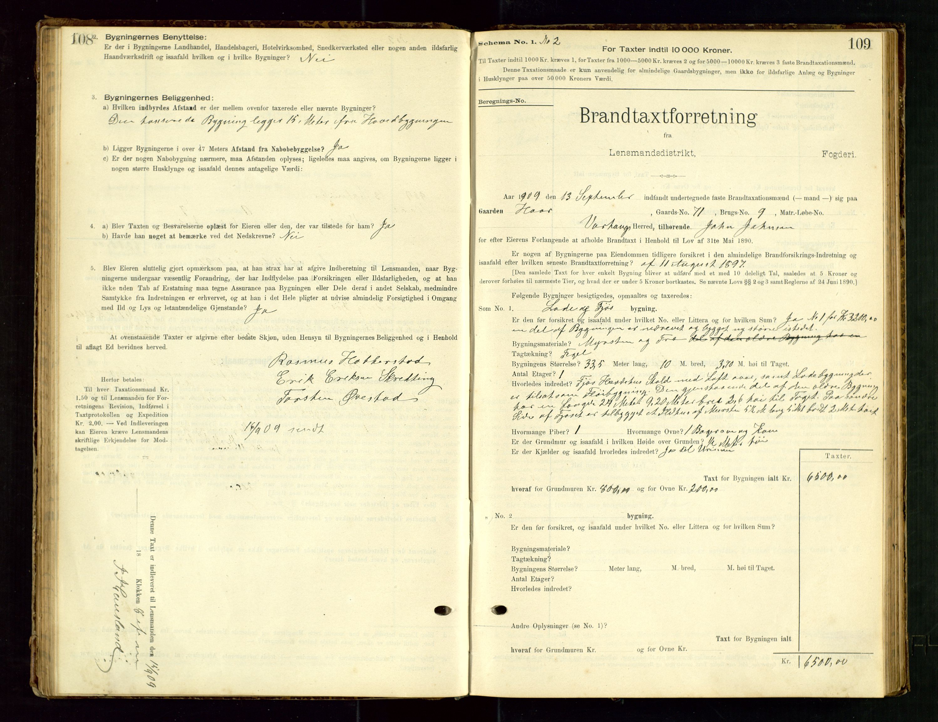 Hå lensmannskontor, AV/SAST-A-100456/Goa/L0003: Takstprotokoll (skjema), 1895-1911, s. 108-109