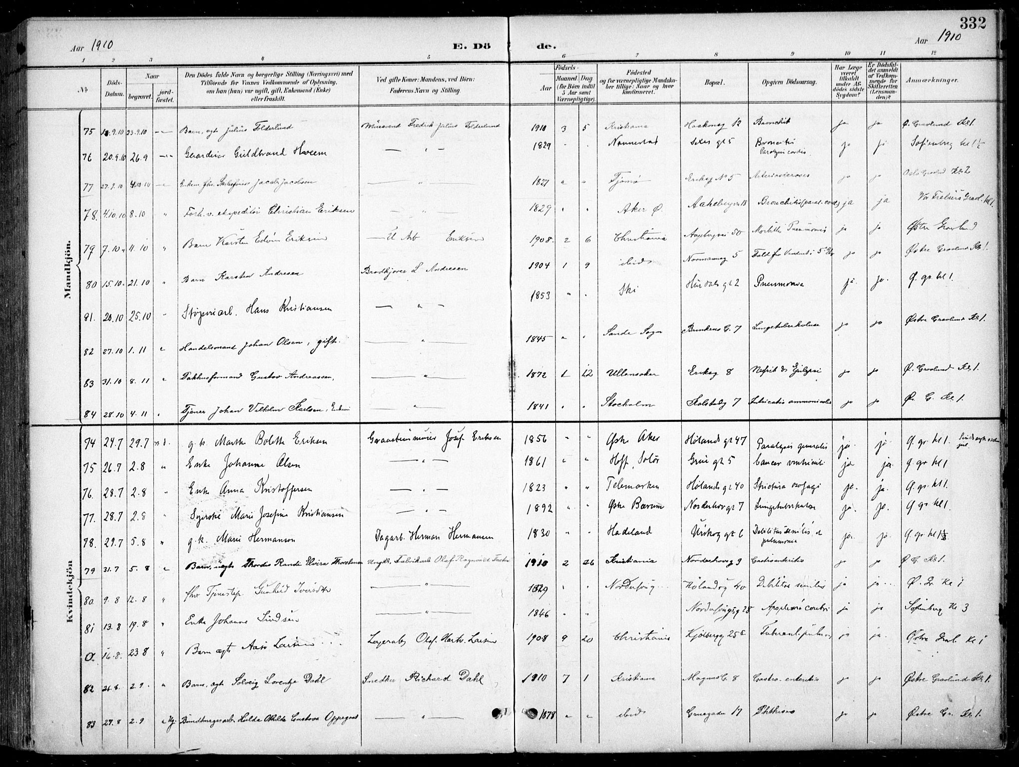 Kampen prestekontor Kirkebøker, AV/SAO-A-10853/F/Fa/L0009: Ministerialbok nr. I 9, 1899-1911, s. 332