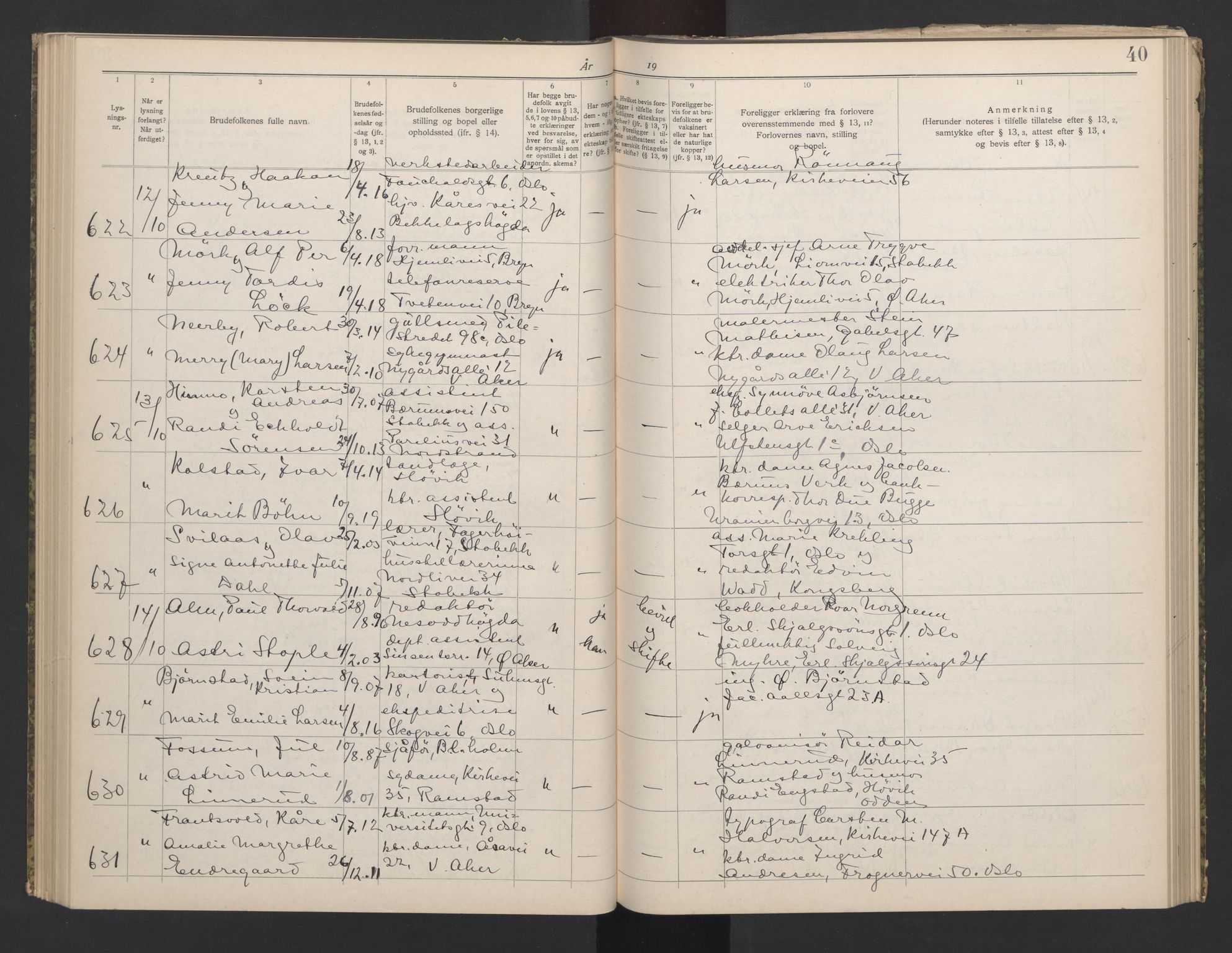 Aker sorenskriveri, AV/SAO-A-10895/L/Lb/L0002: Lysningsbok, 1942-1943, s. 40