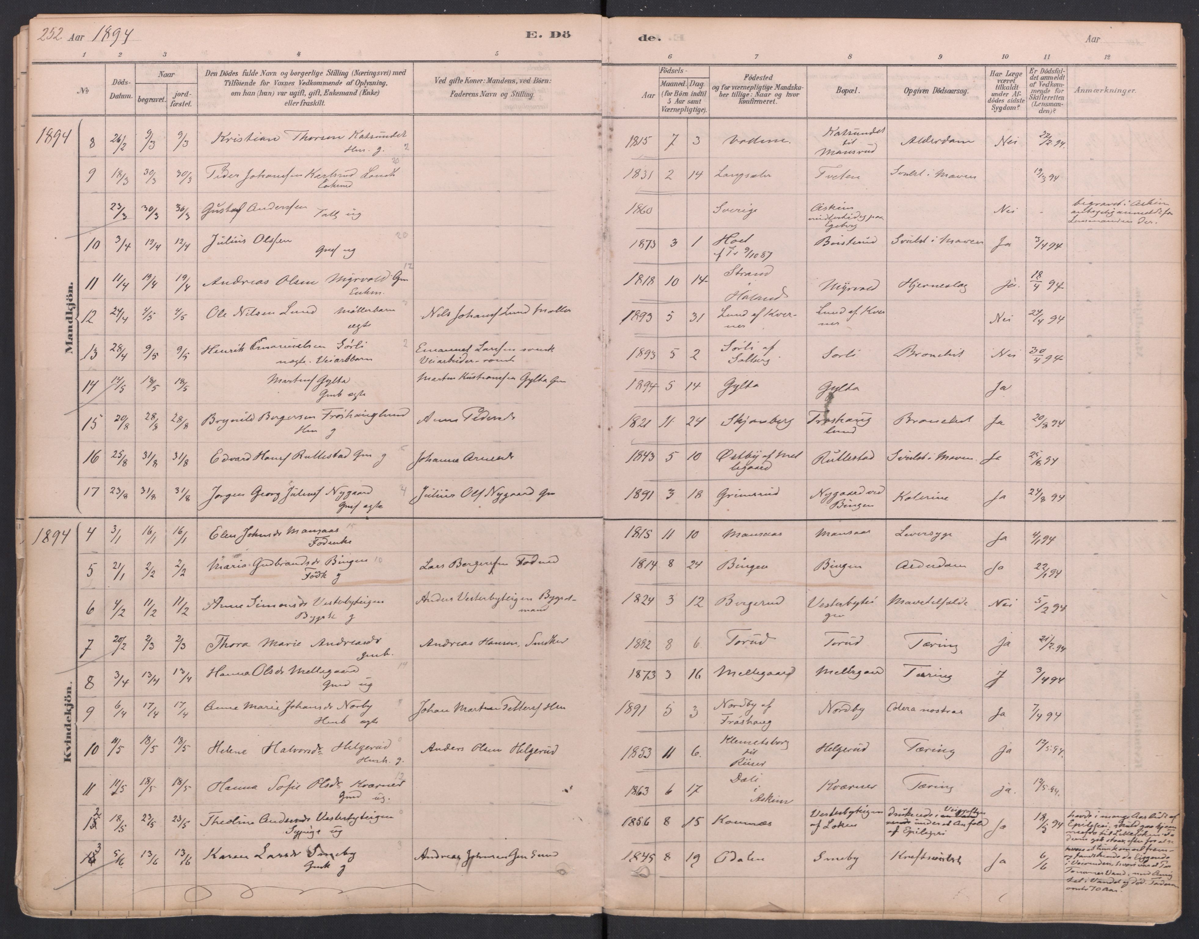 Trøgstad prestekontor Kirkebøker, AV/SAO-A-10925/F/Fa/L0010: Ministerialbok nr. I 10, 1878-1898, s. 252