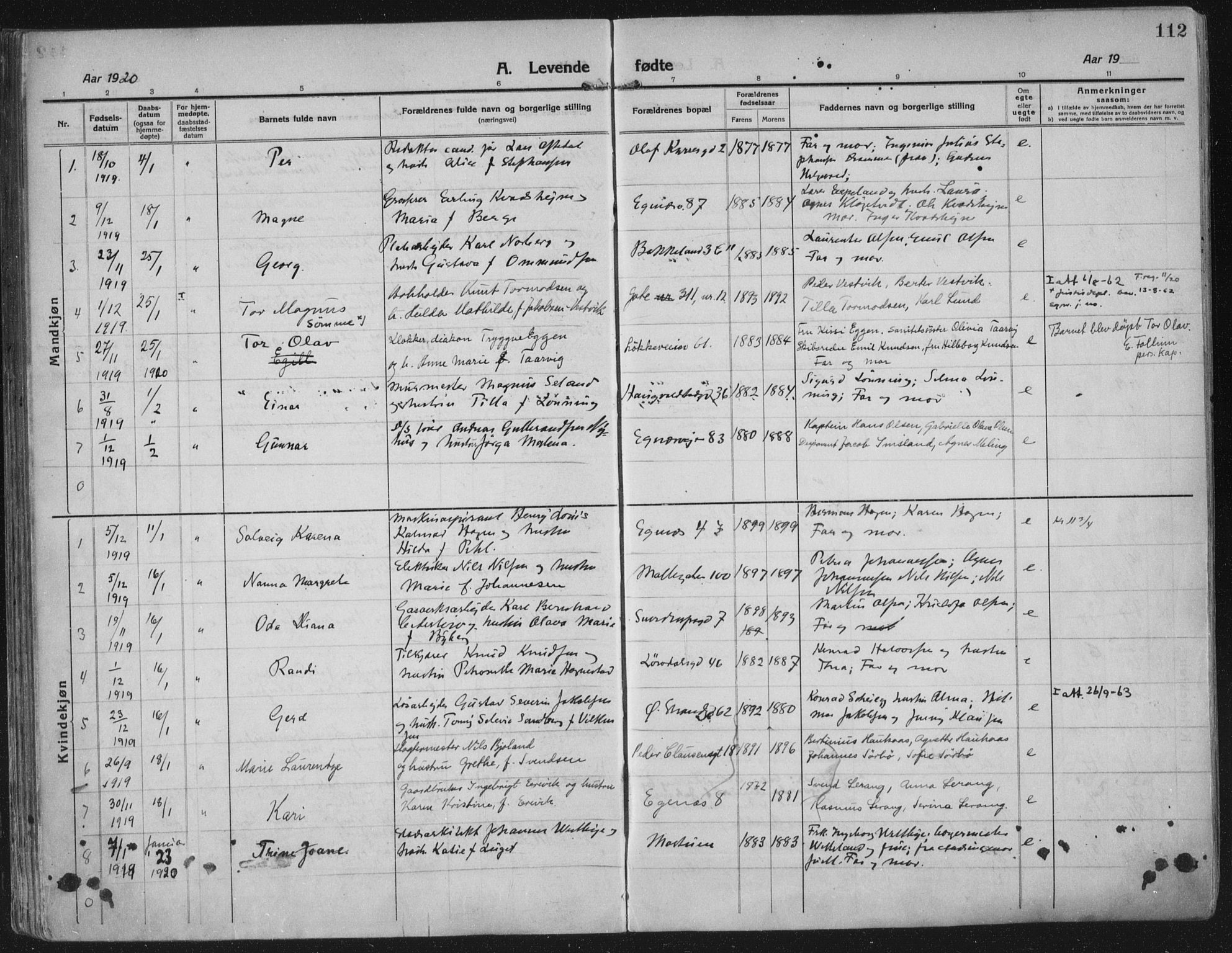 Domkirken sokneprestkontor, AV/SAST-A-101812/002/A/L0018: Ministerialbok nr. A 34, 1915-1929, s. 112