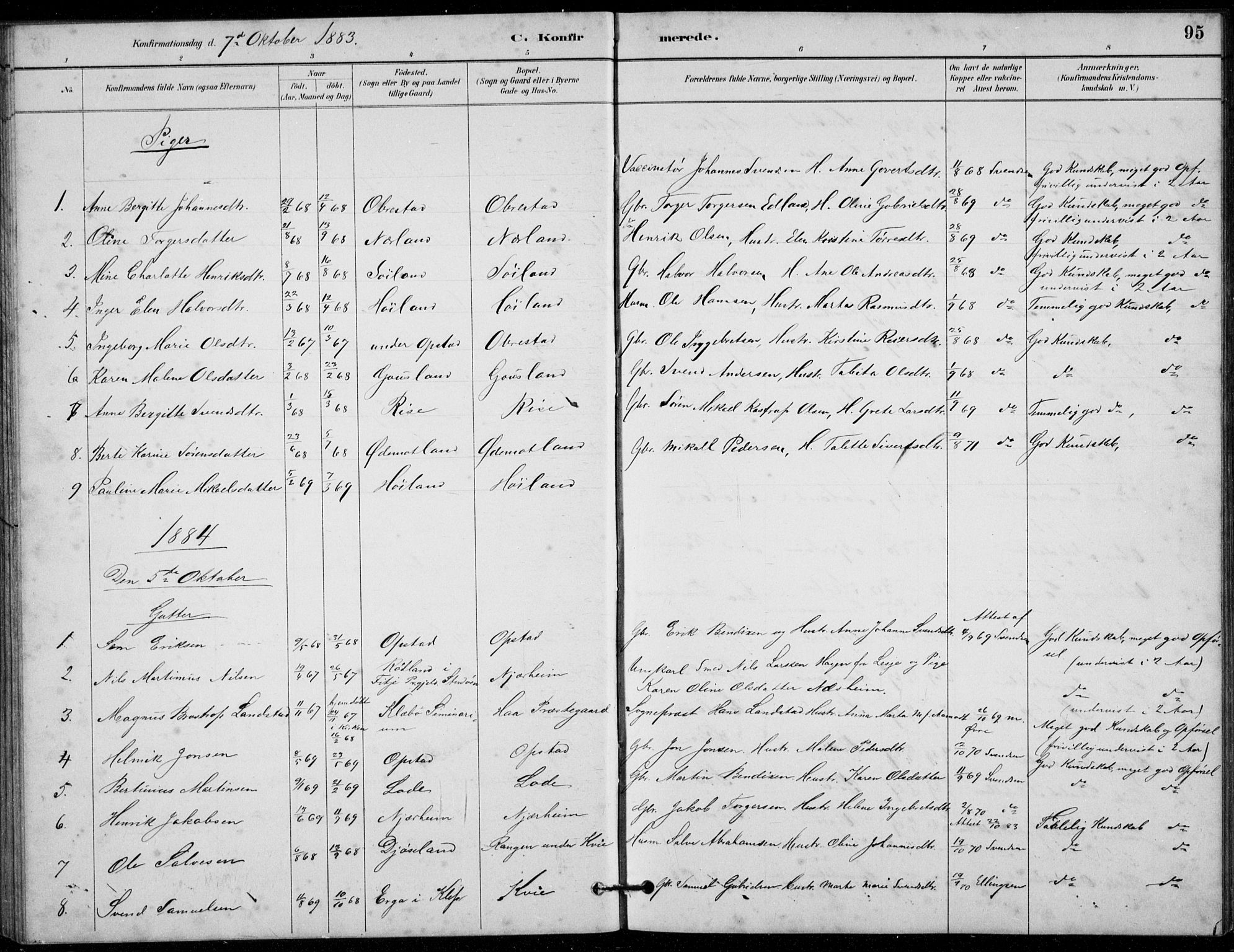 Hå sokneprestkontor, AV/SAST-A-101801/001/30BB/L0003: Klokkerbok nr. B 3, 1883-1894, s. 95