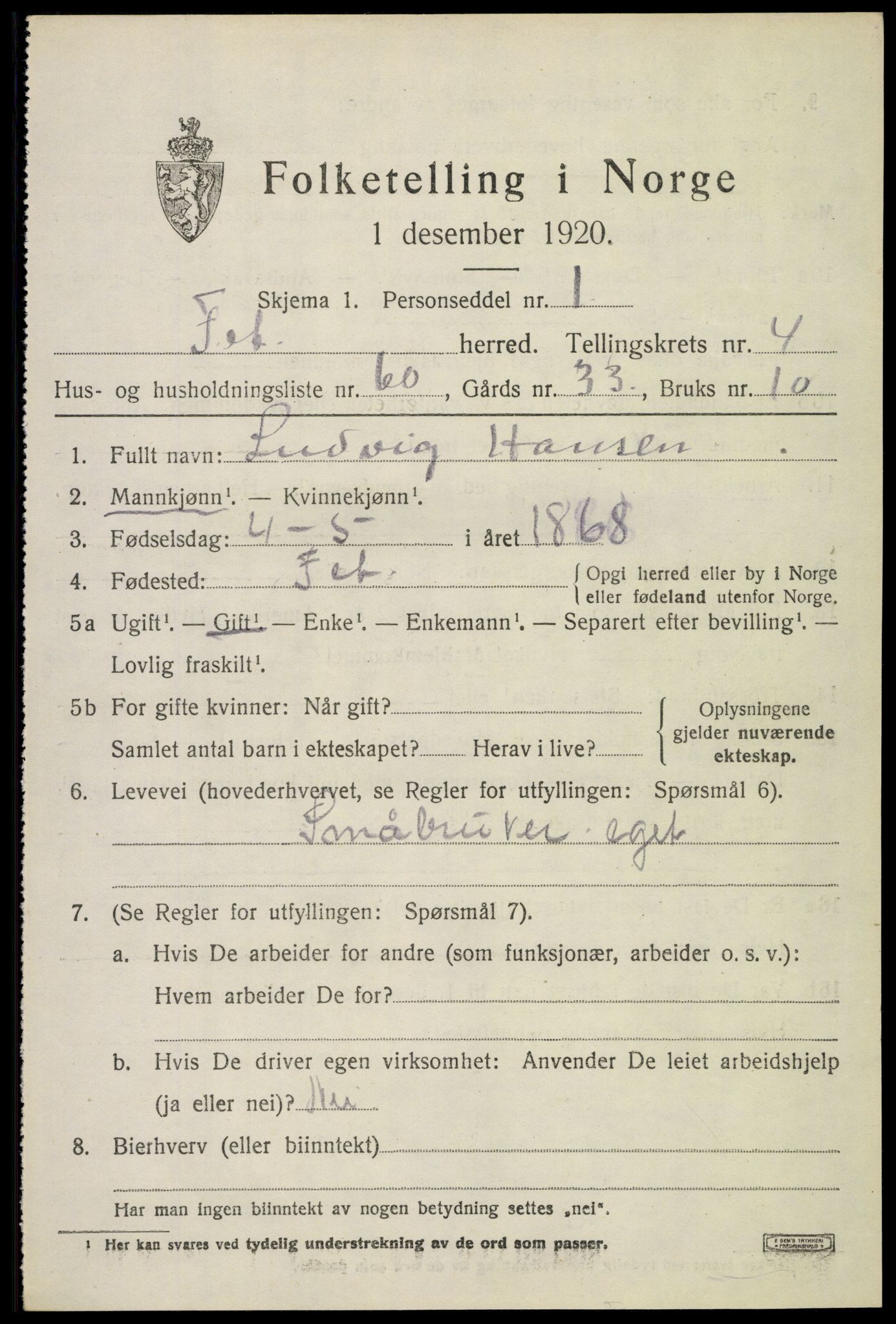 SAO, Folketelling 1920 for 0227 Fet herred, 1920, s. 5524
