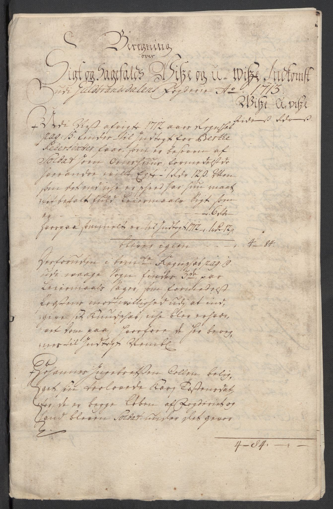 Rentekammeret inntil 1814, Reviderte regnskaper, Fogderegnskap, RA/EA-4092/R17/L1182: Fogderegnskap Gudbrandsdal, 1713, s. 408