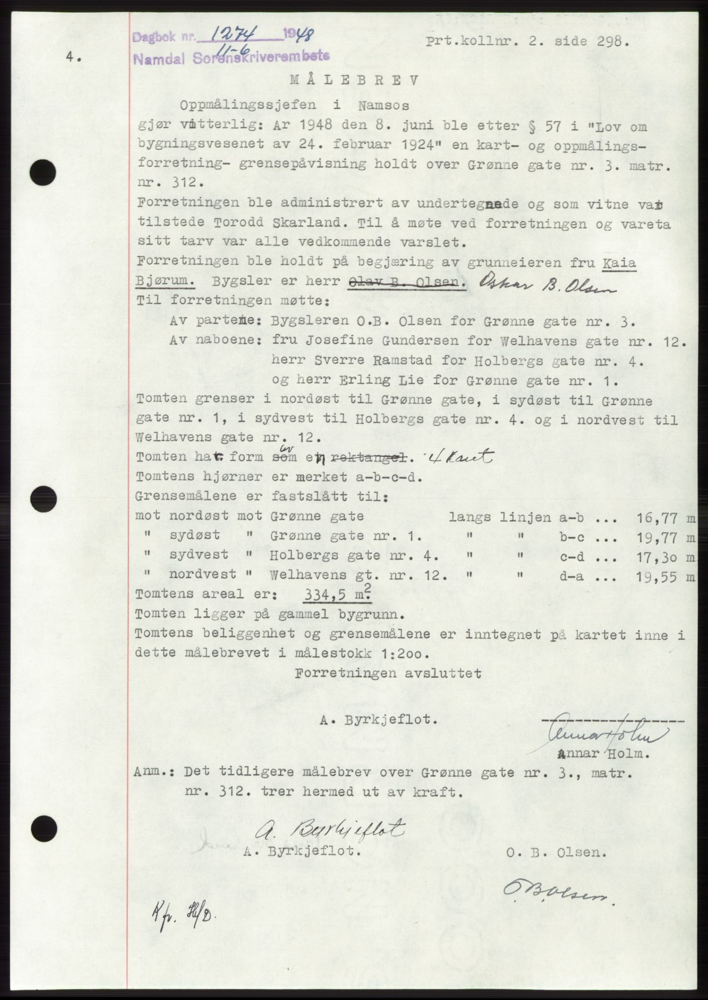 Namdal sorenskriveri, SAT/A-4133/1/2/2C: Pantebok nr. -, 1948-1948, Dagboknr: 1274/1948