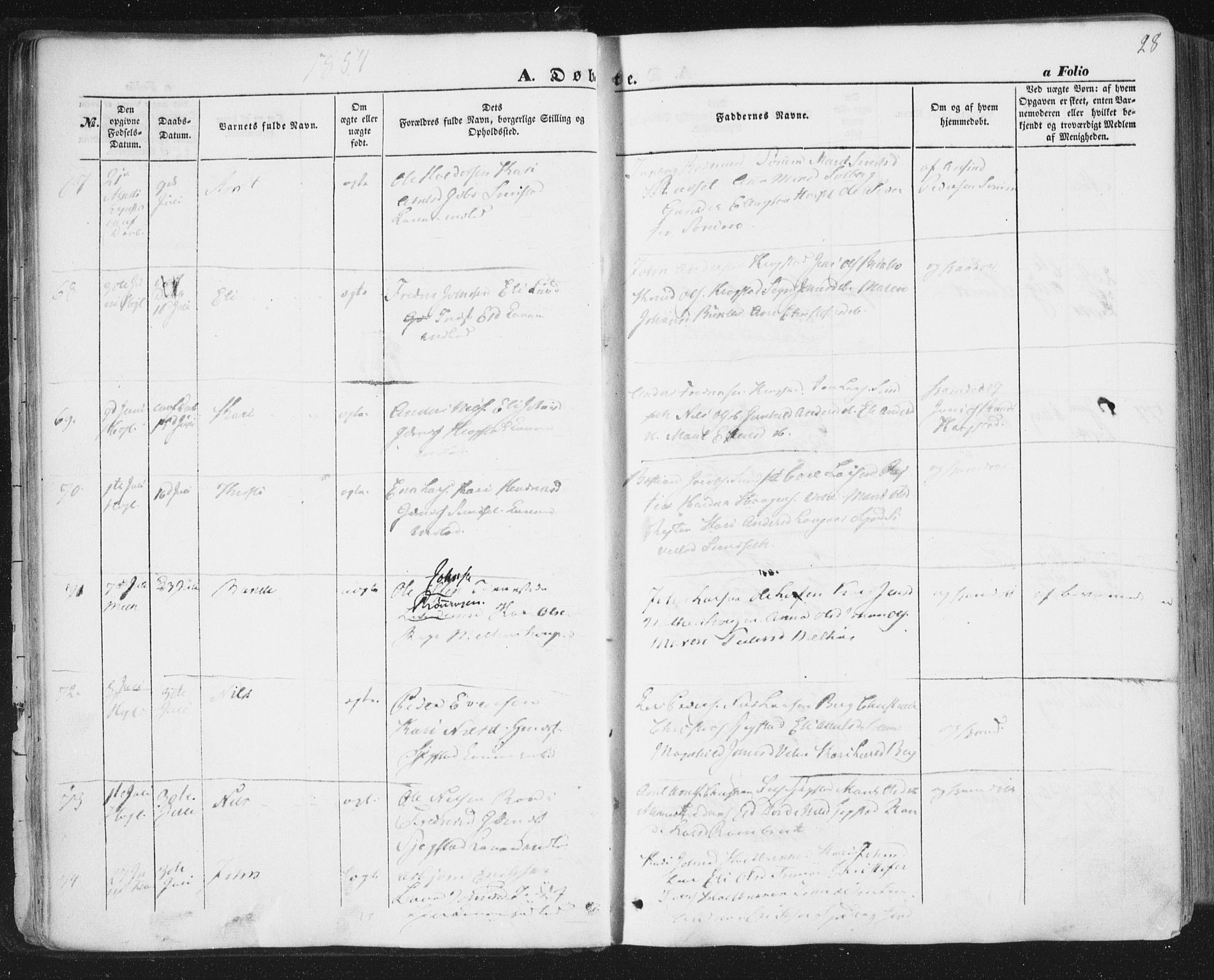 Ministerialprotokoller, klokkerbøker og fødselsregistre - Sør-Trøndelag, AV/SAT-A-1456/691/L1076: Ministerialbok nr. 691A08, 1852-1861, s. 28