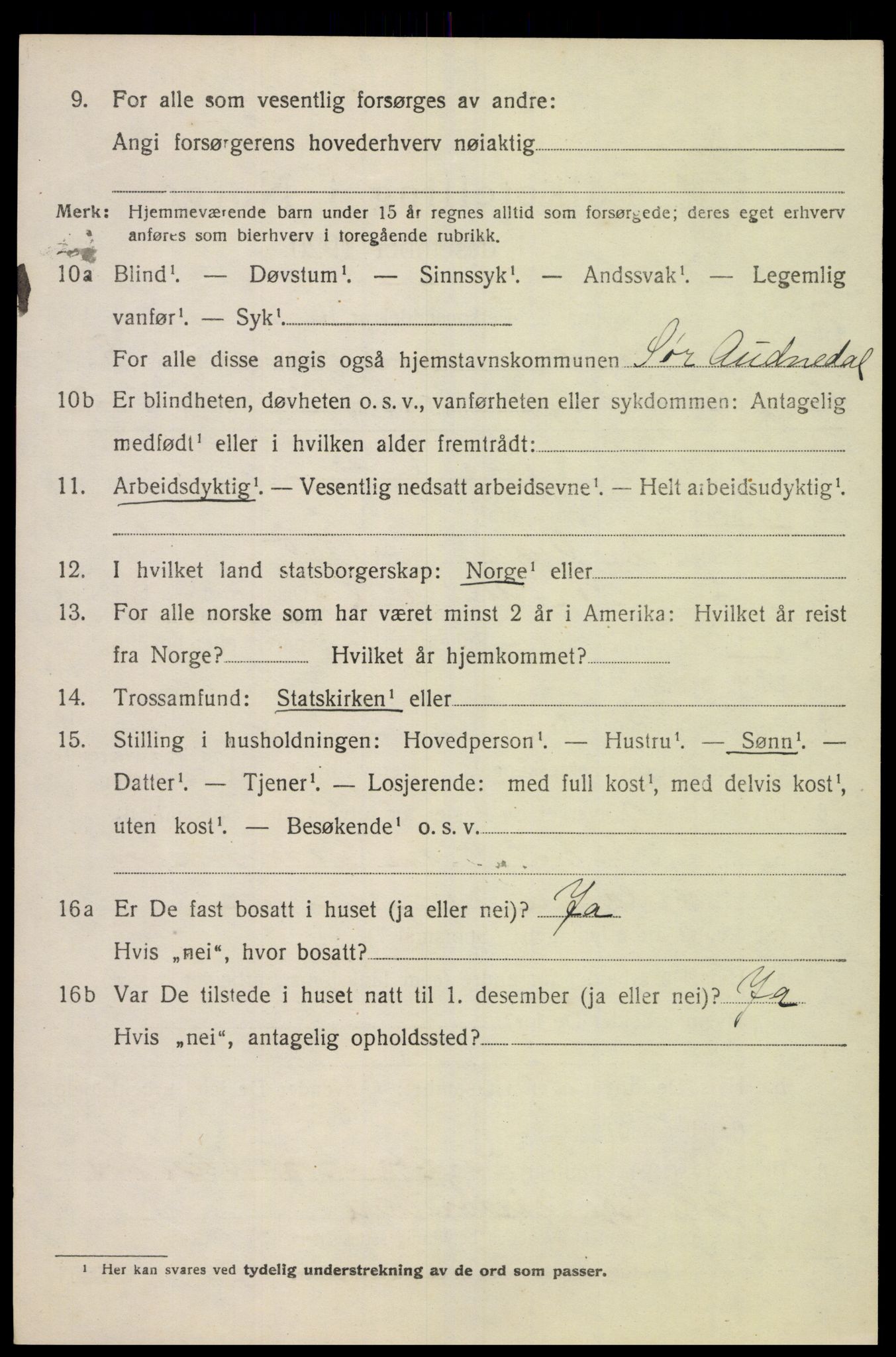SAK, Folketelling 1920 for 1029 Sør-Audnedal herred, 1920, s. 2608
