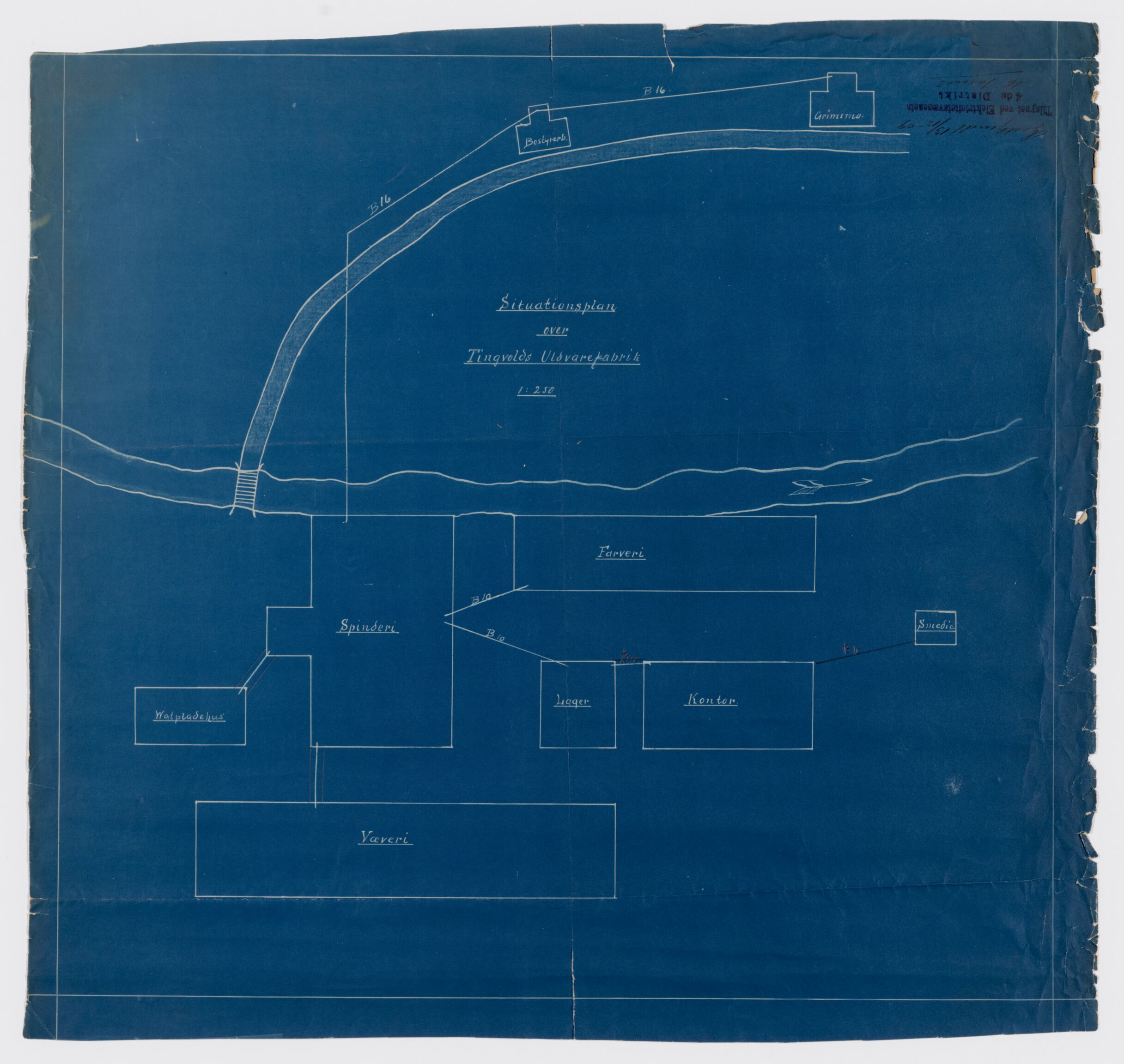 Tingvoll Ullvarefabrikk, IKAM/P-00482/T/Ta/L0004: Elektrisitetskart - kontorbygg, veveri, spinneri, bestyrelsesbolig, etc., 1909