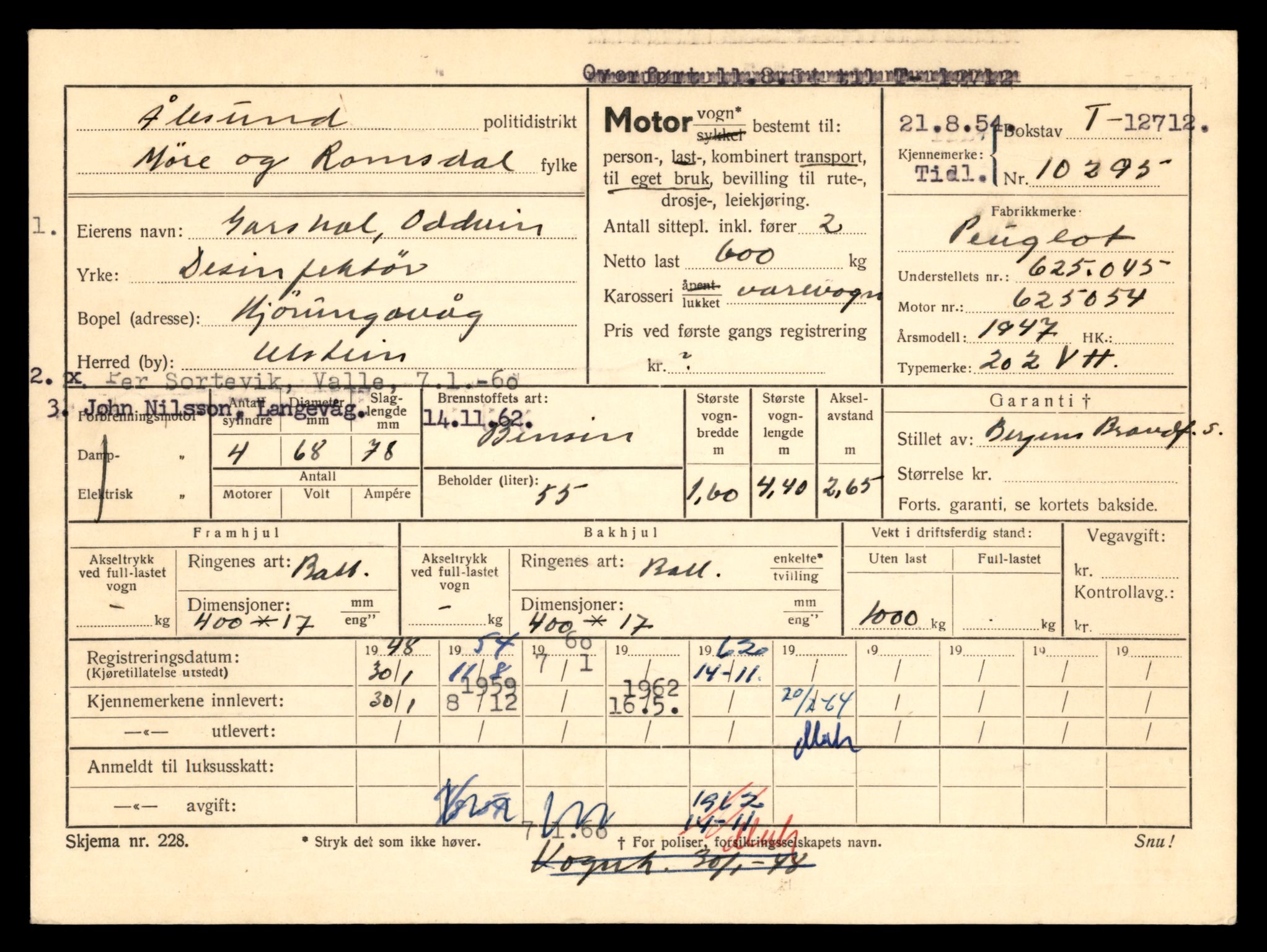 Møre og Romsdal vegkontor - Ålesund trafikkstasjon, SAT/A-4099/F/Fe/L0035: Registreringskort for kjøretøy T 12653 - T 12829, 1927-1998, s. 1160