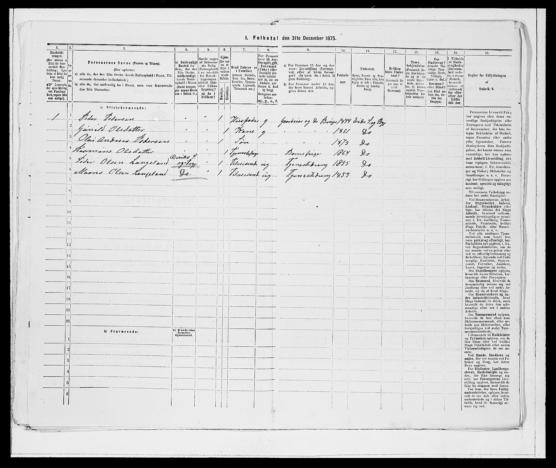 SAB, Folketelling 1875 for 1443P Eid prestegjeld, 1875, s. 449