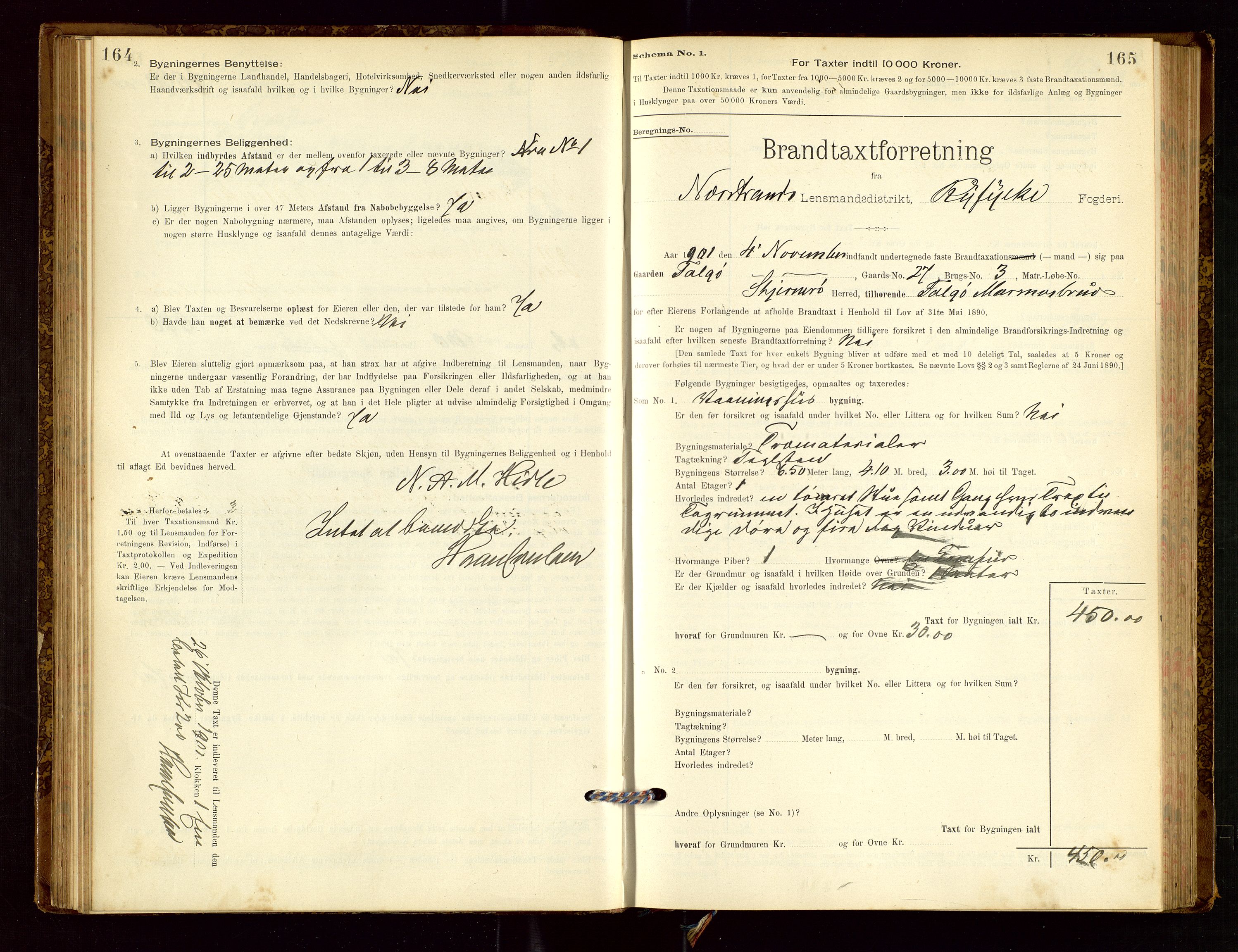 Nedstrand lensmannskontor, SAST/A-100236/Gob/L0001: "Brandtaxationsprotokol for Nerstrand Lensmandsdistrikt Ryfylke fogderi", 1895-1915, s. 164-165