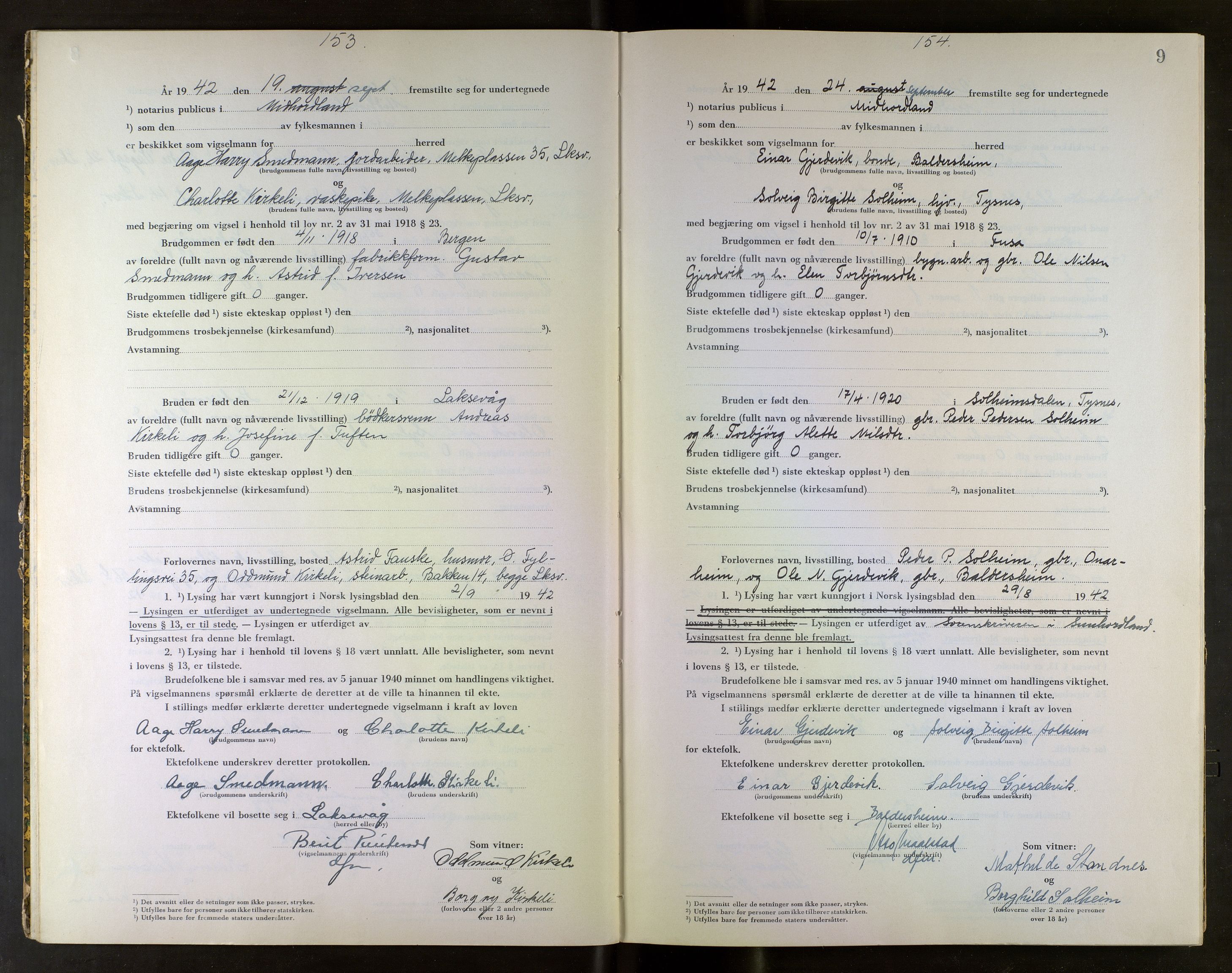 Midhordland sorenskriveri, AV/SAB-A-3001/1/M/Mc/Mca/L0003: Notarialbilag. Vigselbøker, 1942-1943, s. 9