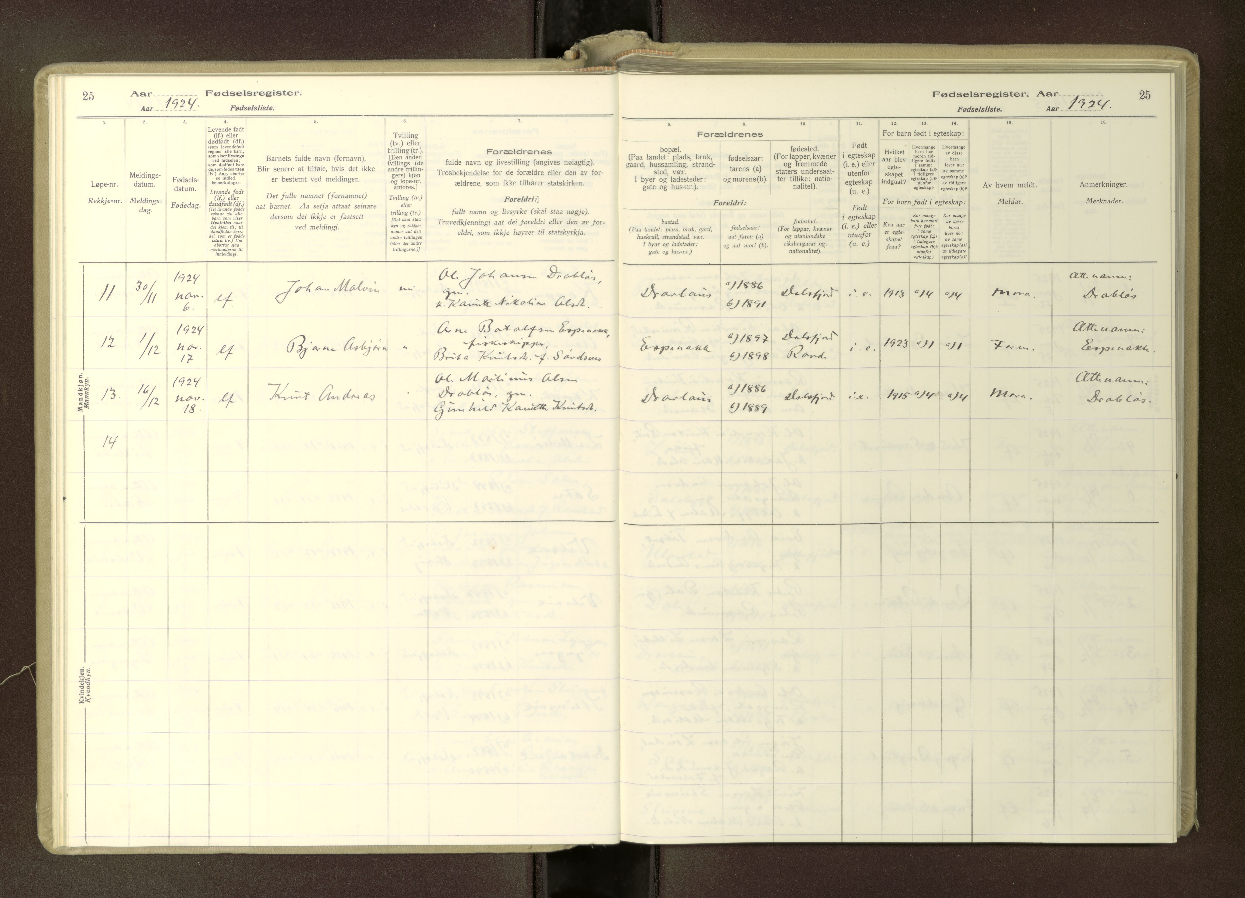 Ministerialprotokoller, klokkerbøker og fødselsregistre - Møre og Romsdal, AV/SAT-A-1454/512/L0173: Fødselsregister nr. 512---, 1916-1982, s. 25