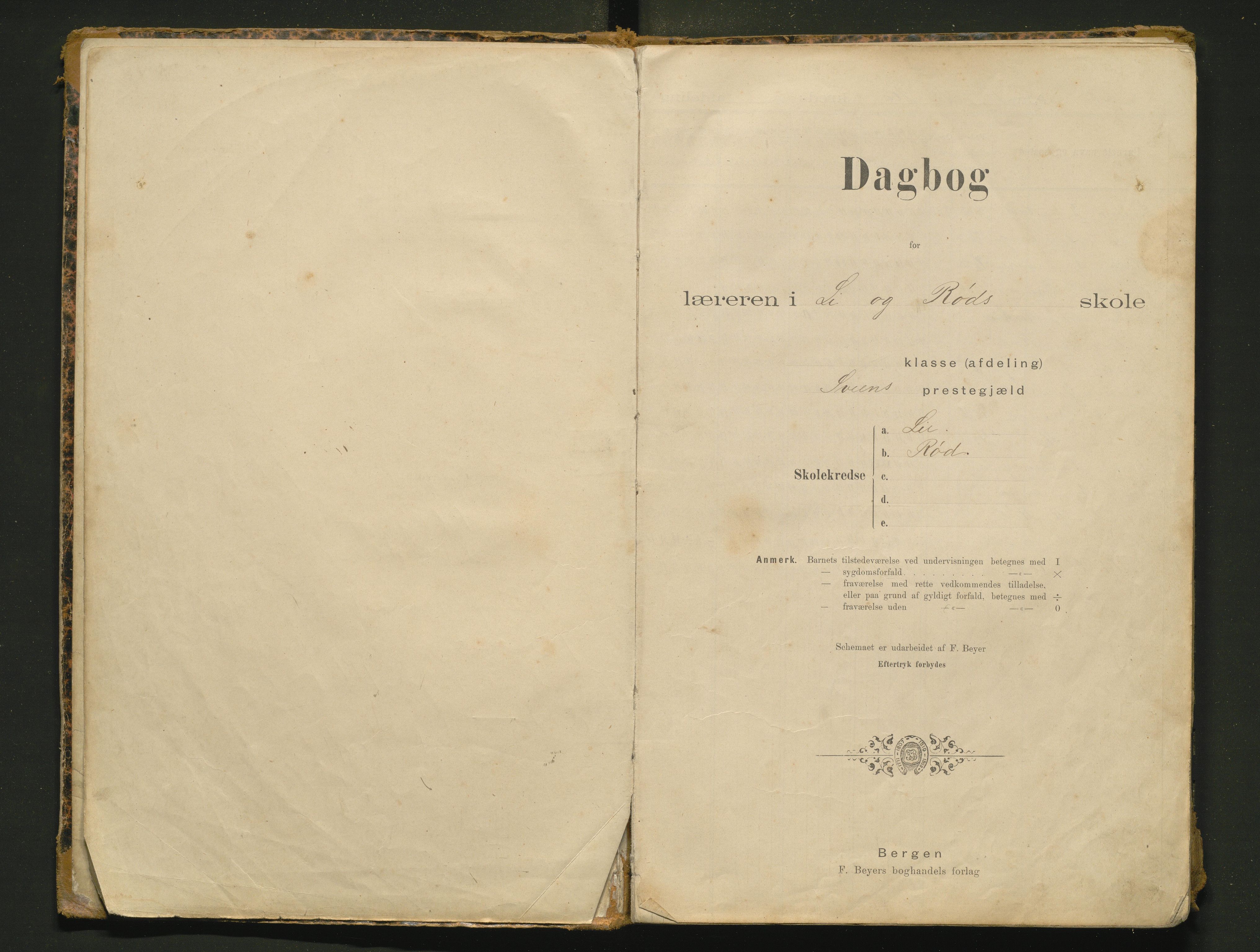 Sveio kommune. Barneskulane, IKAH/1216-231/G/Ga/L0025: Dagbok for Læraren i Lie og Rød krinsar, 1897-1907