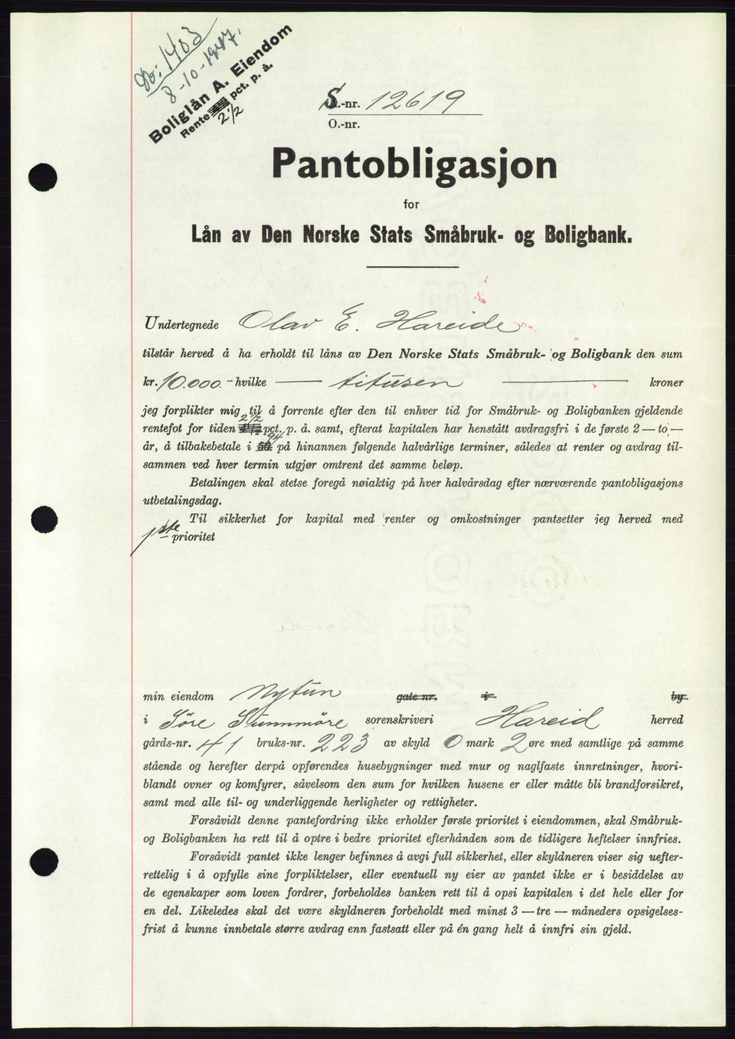 Søre Sunnmøre sorenskriveri, AV/SAT-A-4122/1/2/2C/L0115: Pantebok nr. 3B, 1947-1948, Dagboknr: 1403/1947