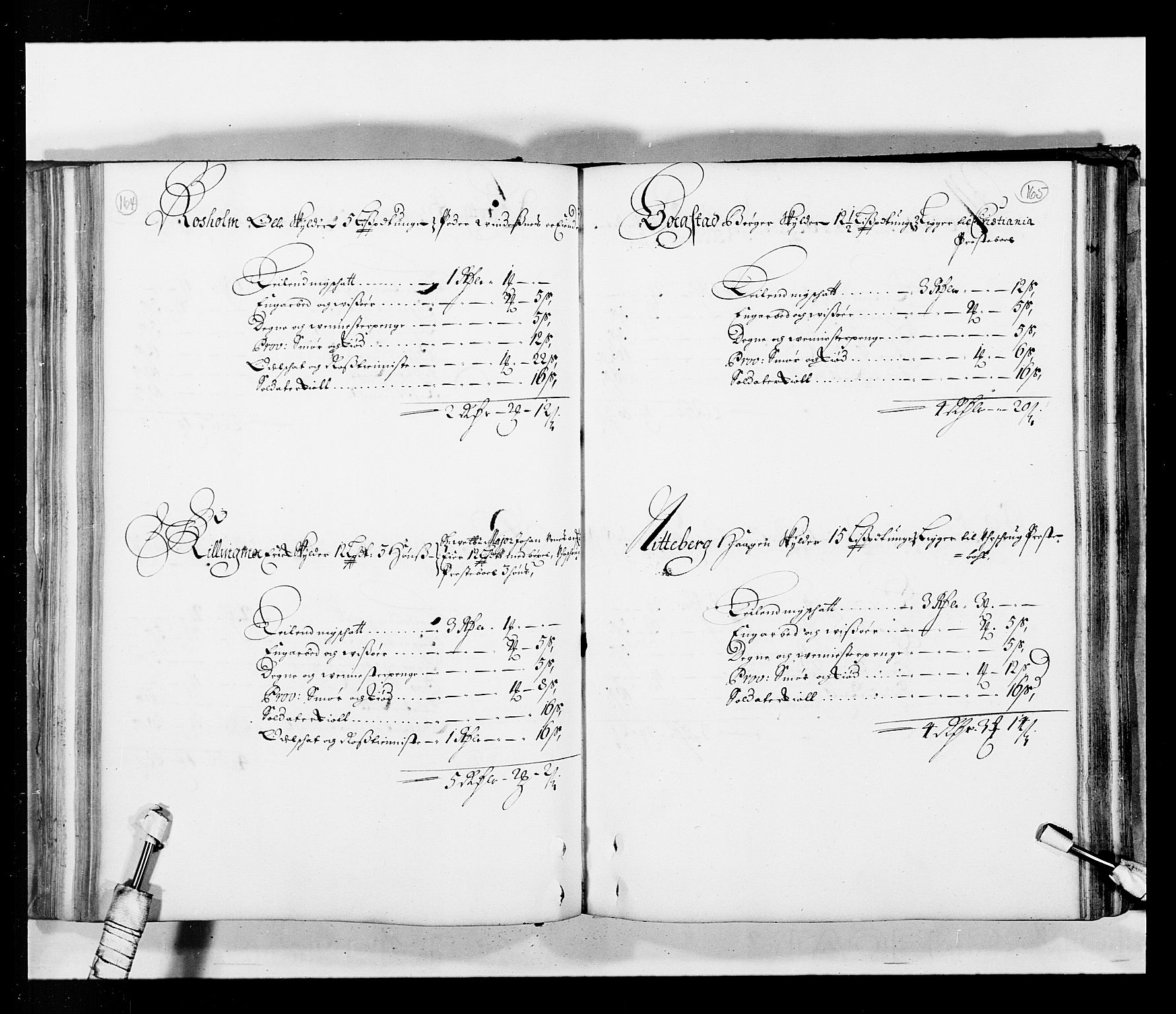 Stattholderembetet 1572-1771, AV/RA-EA-2870/Ek/L0034/0001: Jordebøker 1662-1720: / Matrikkel for Nedre Romerike, 1685, s. 164-165