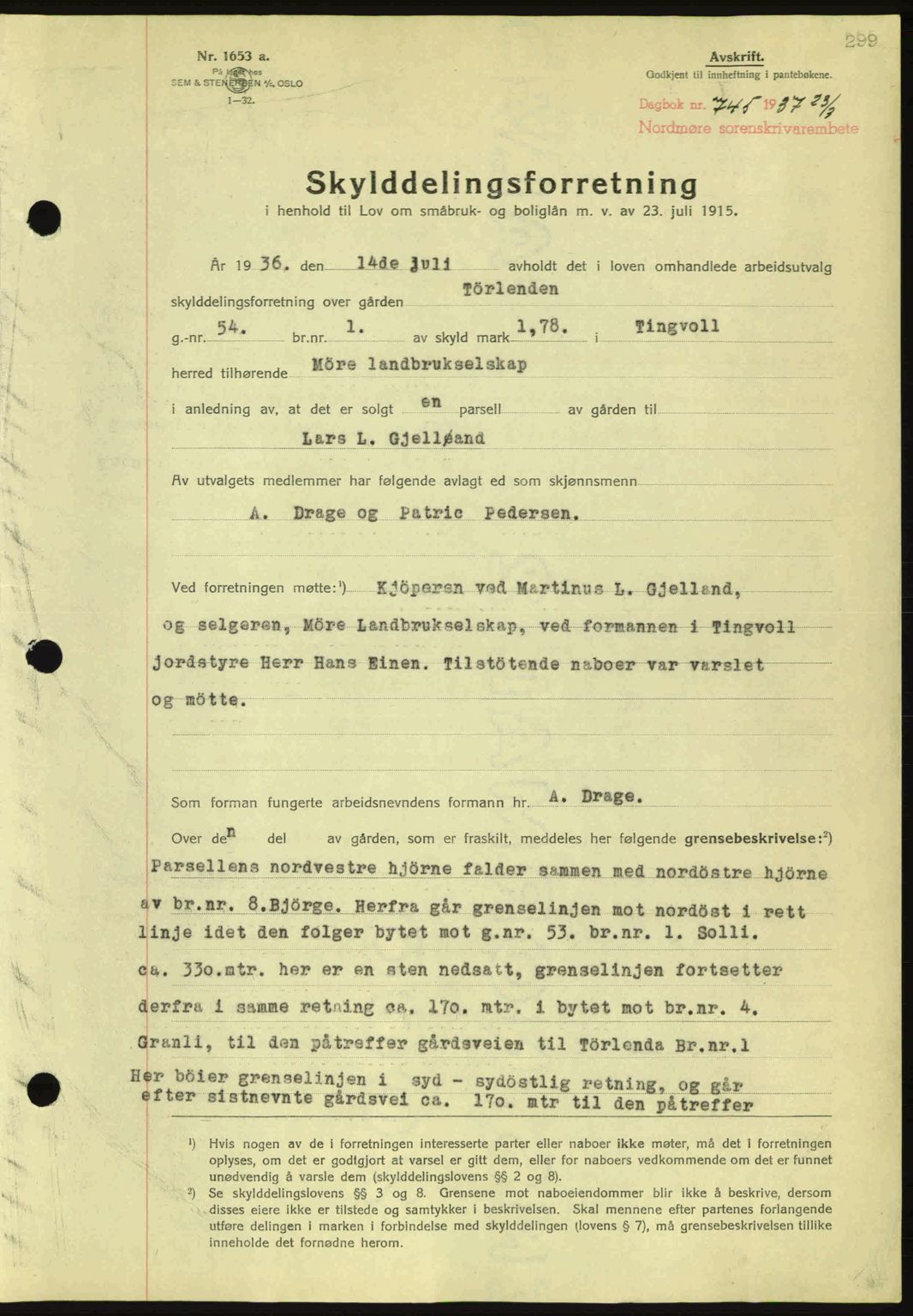 Nordmøre sorenskriveri, AV/SAT-A-4132/1/2/2Ca: Pantebok nr. A81, 1937-1937, Dagboknr: 745/1937