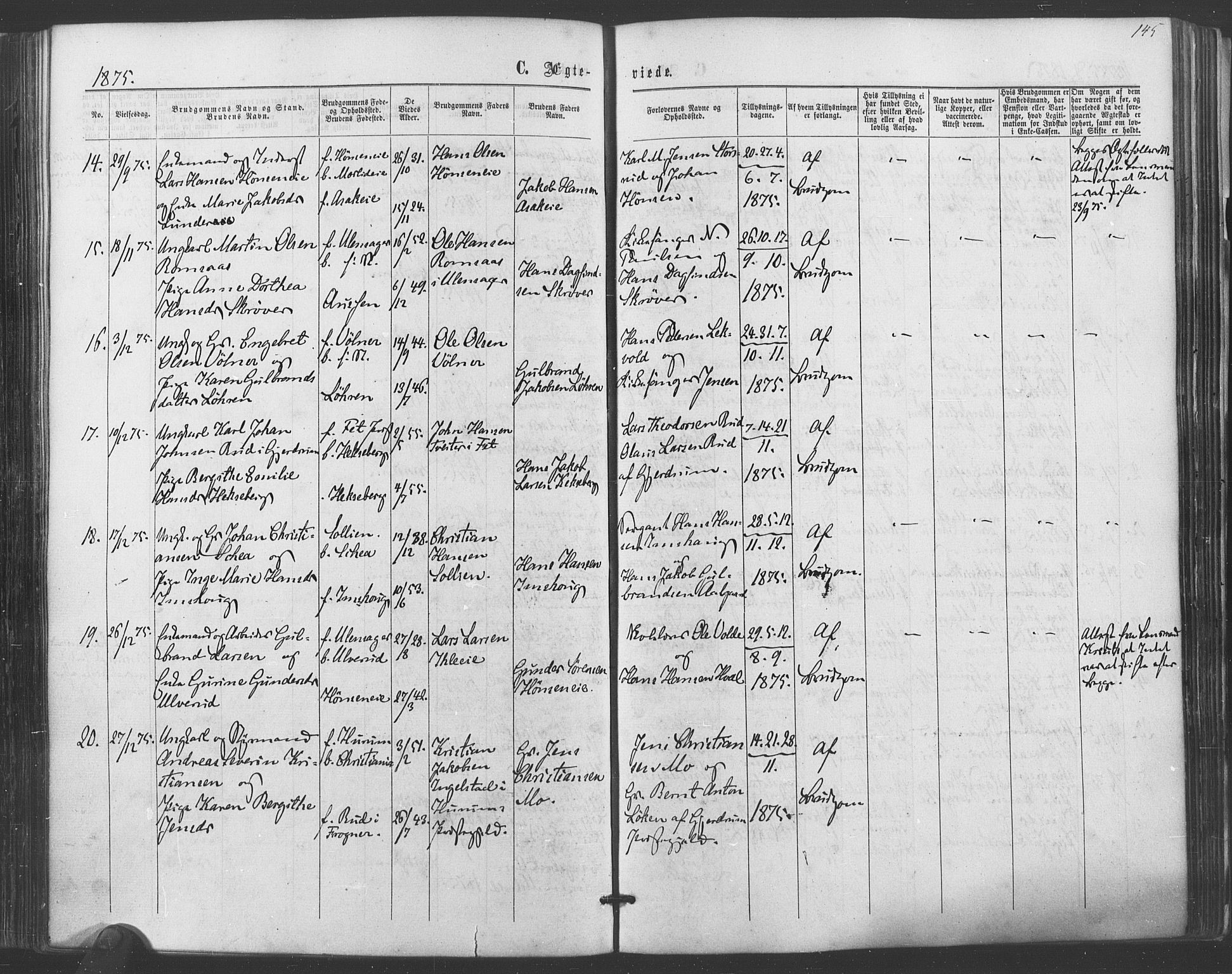 Sørum prestekontor Kirkebøker, AV/SAO-A-10303/F/Fa/L0006: Ministerialbok nr. I 6, 1864-1877, s. 145