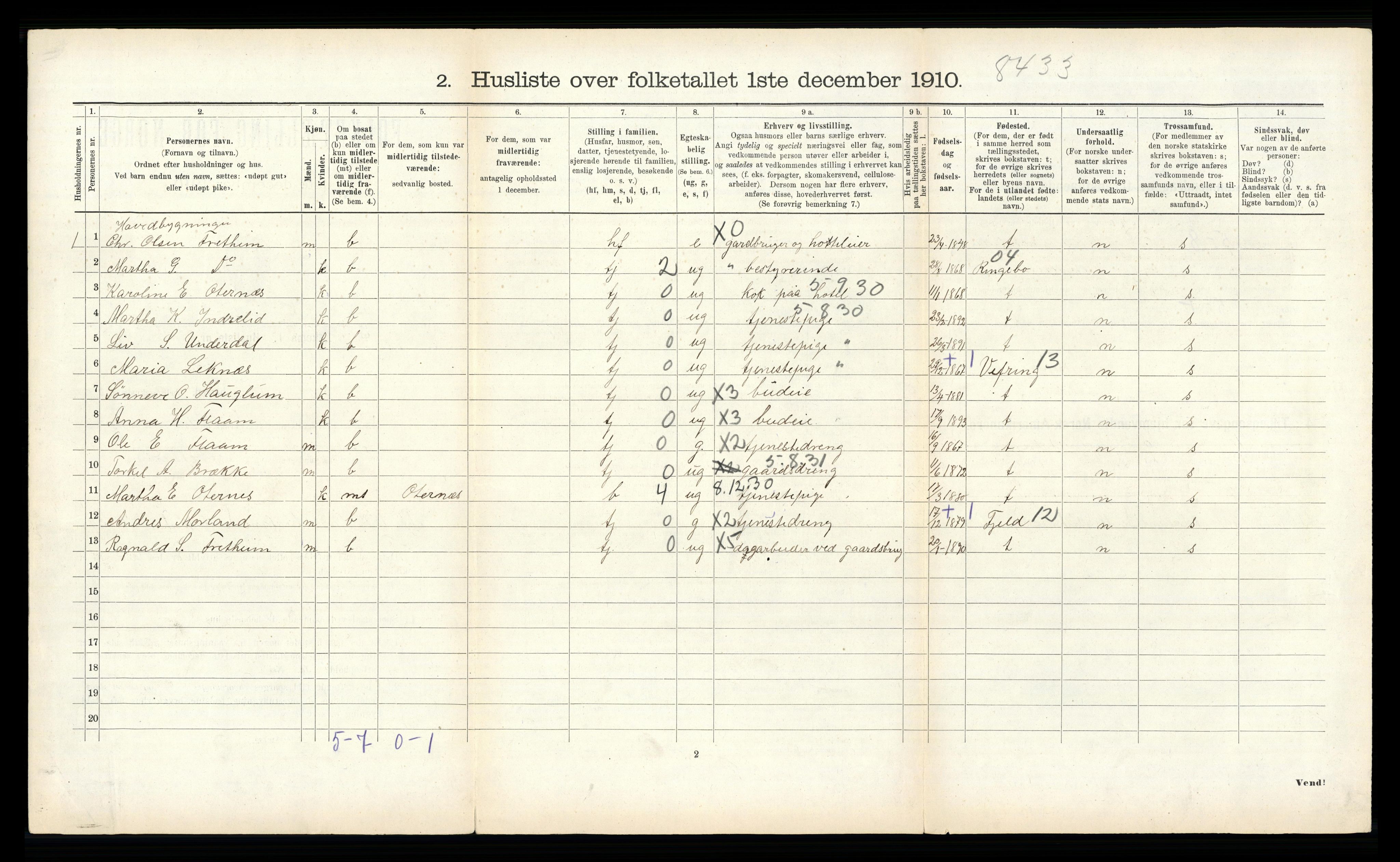 RA, Folketelling 1910 for 1421 Aurland herred, 1910, s. 708