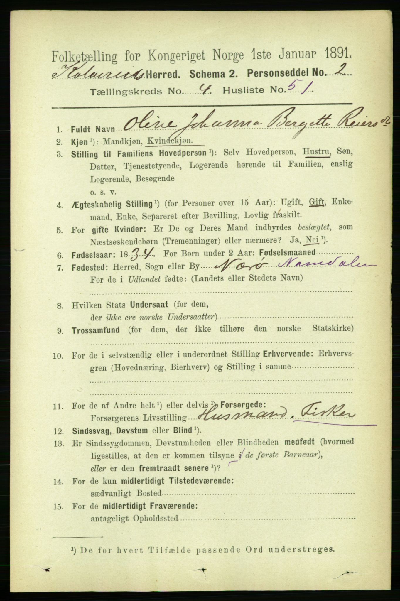 RA, Folketelling 1891 for 1752 Kolvereid herred, 1891, s. 1799