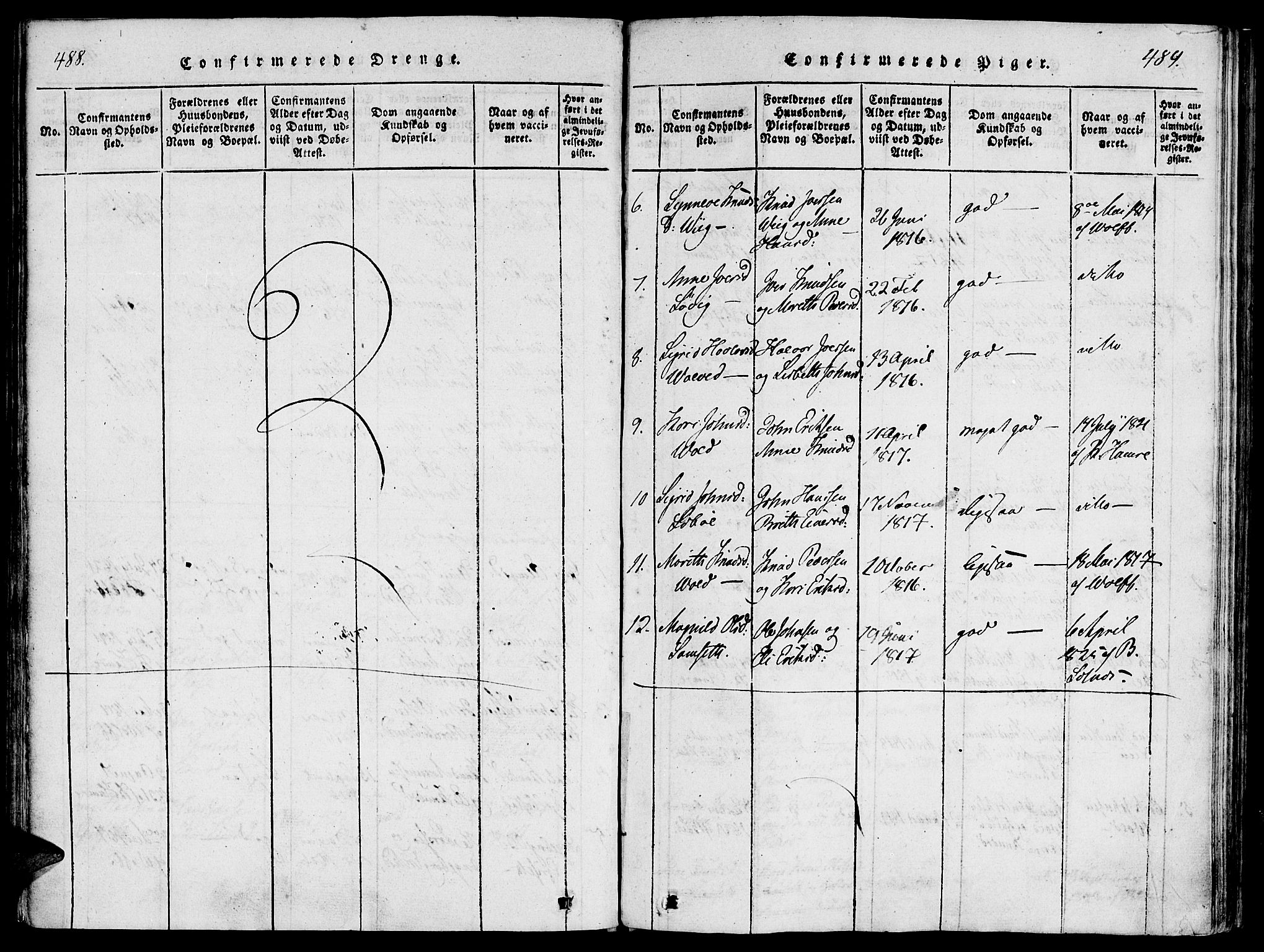 Ministerialprotokoller, klokkerbøker og fødselsregistre - Møre og Romsdal, AV/SAT-A-1454/543/L0561: Ministerialbok nr. 543A01, 1818-1853, s. 488-489