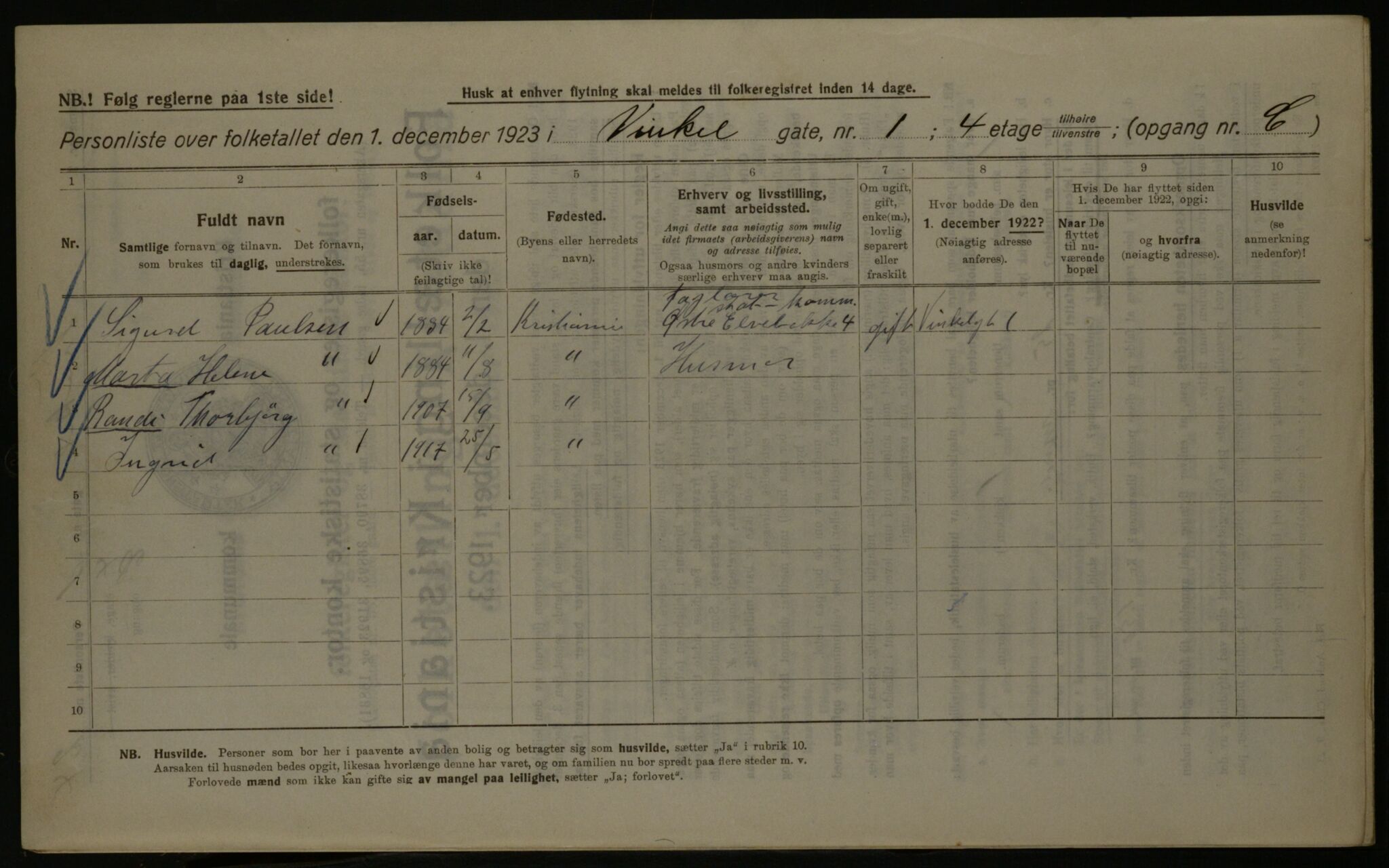 OBA, Kommunal folketelling 1.12.1923 for Kristiania, 1923, s. 136479