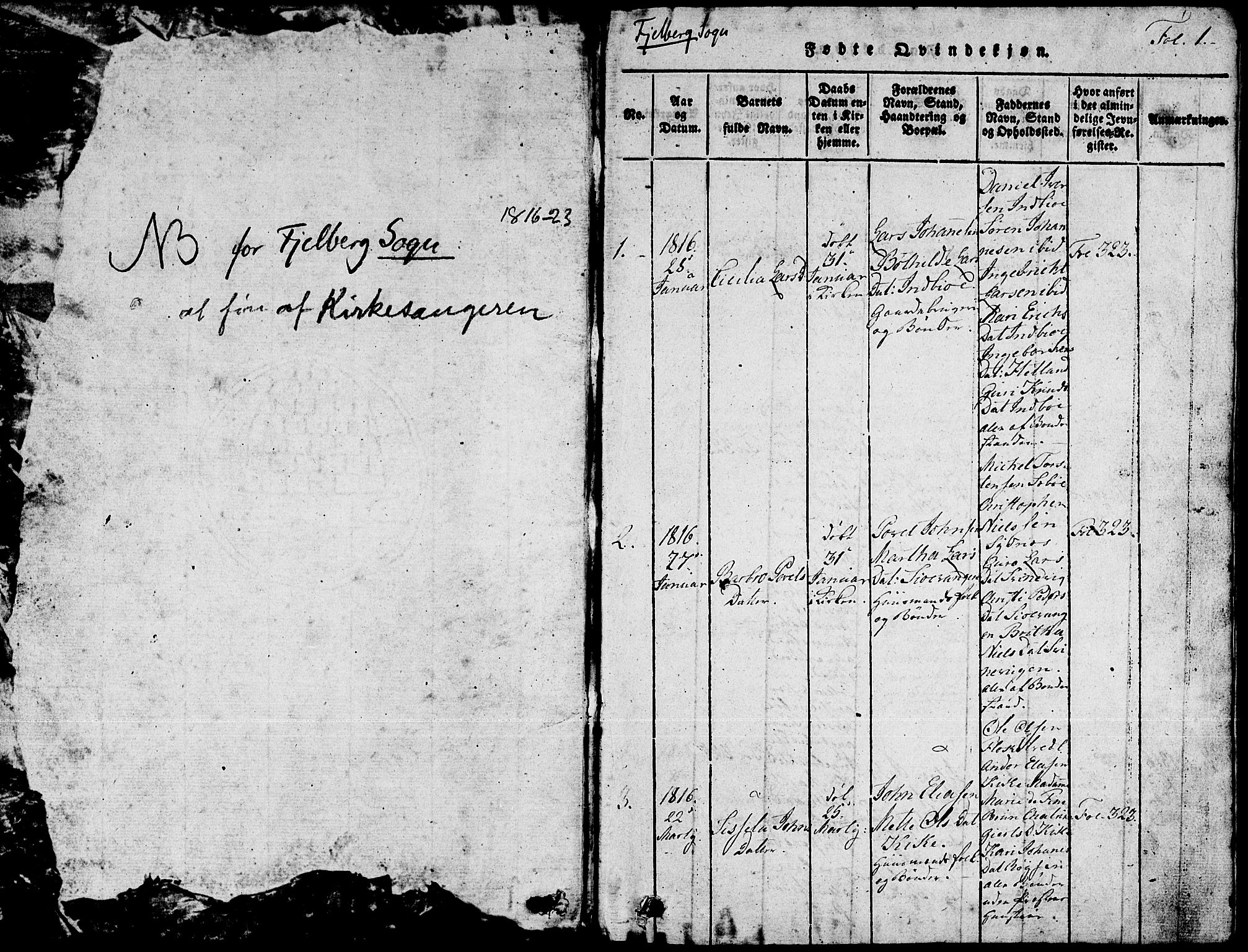 Fjelberg sokneprestembete, SAB/A-75201/H/Hab: Klokkerbok nr. A 1, 1816-1823, s. 1