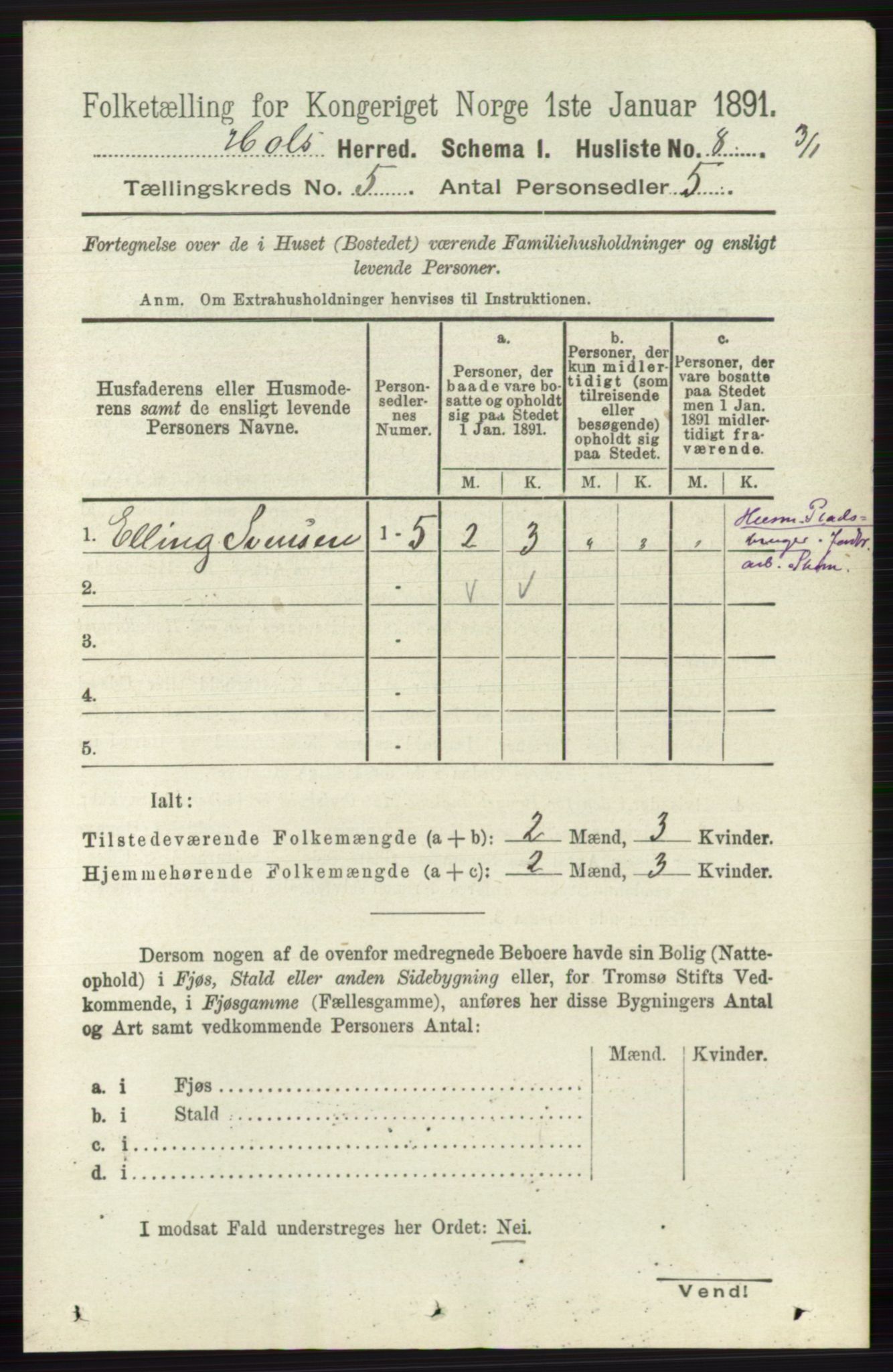 RA, Folketelling 1891 for 0620 Hol herred, 1891, s. 1425