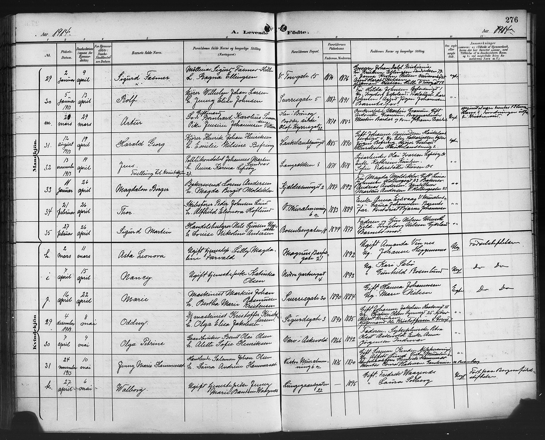 Domkirken sokneprestembete, AV/SAB-A-74801/H/Hab/L0017: Klokkerbok nr. B 10, 1900-1915, s. 276