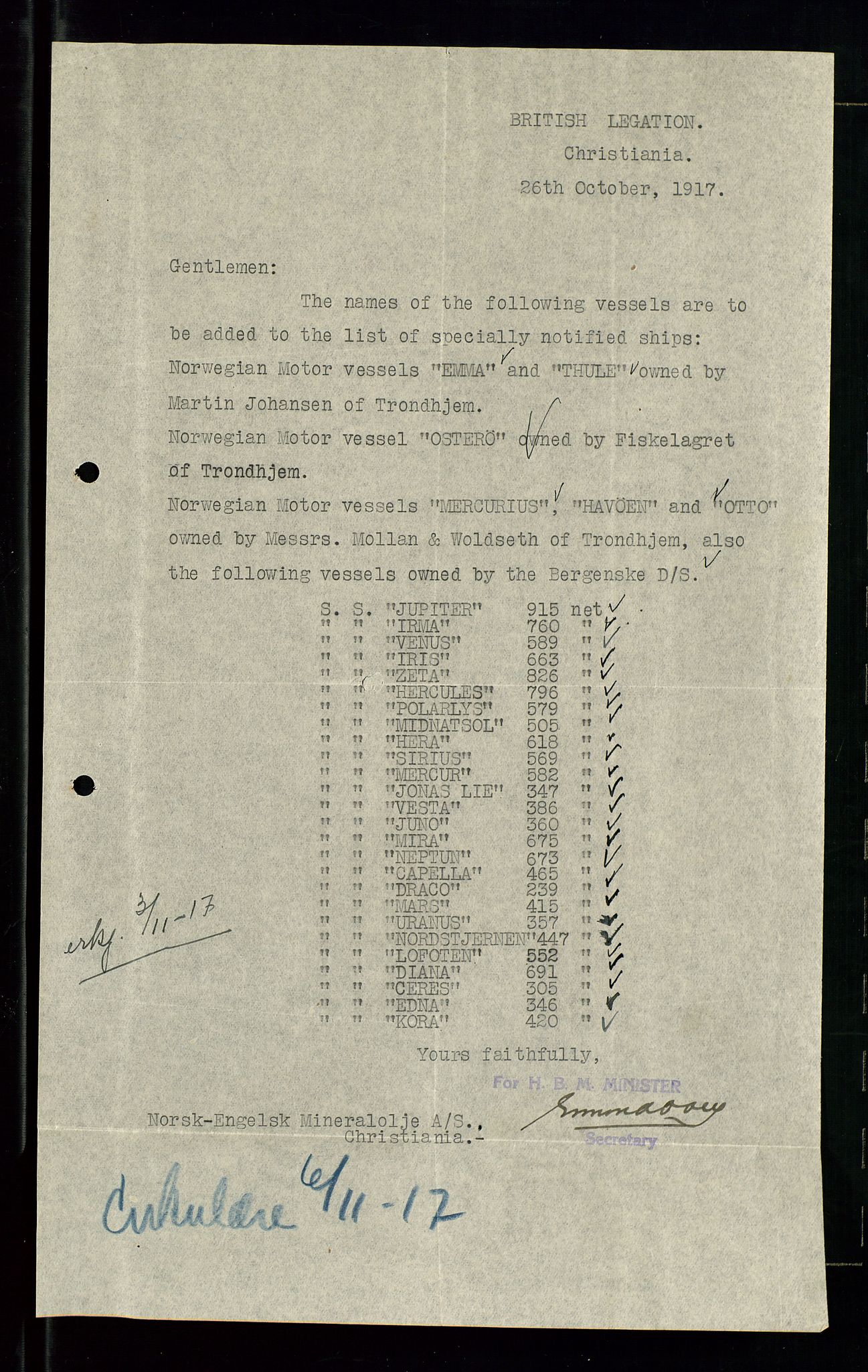 Pa 1521 - A/S Norske Shell, SAST/A-101915/E/Ea/Eaa/L0001: Sjefskorrespondanse, 1917, s. 706