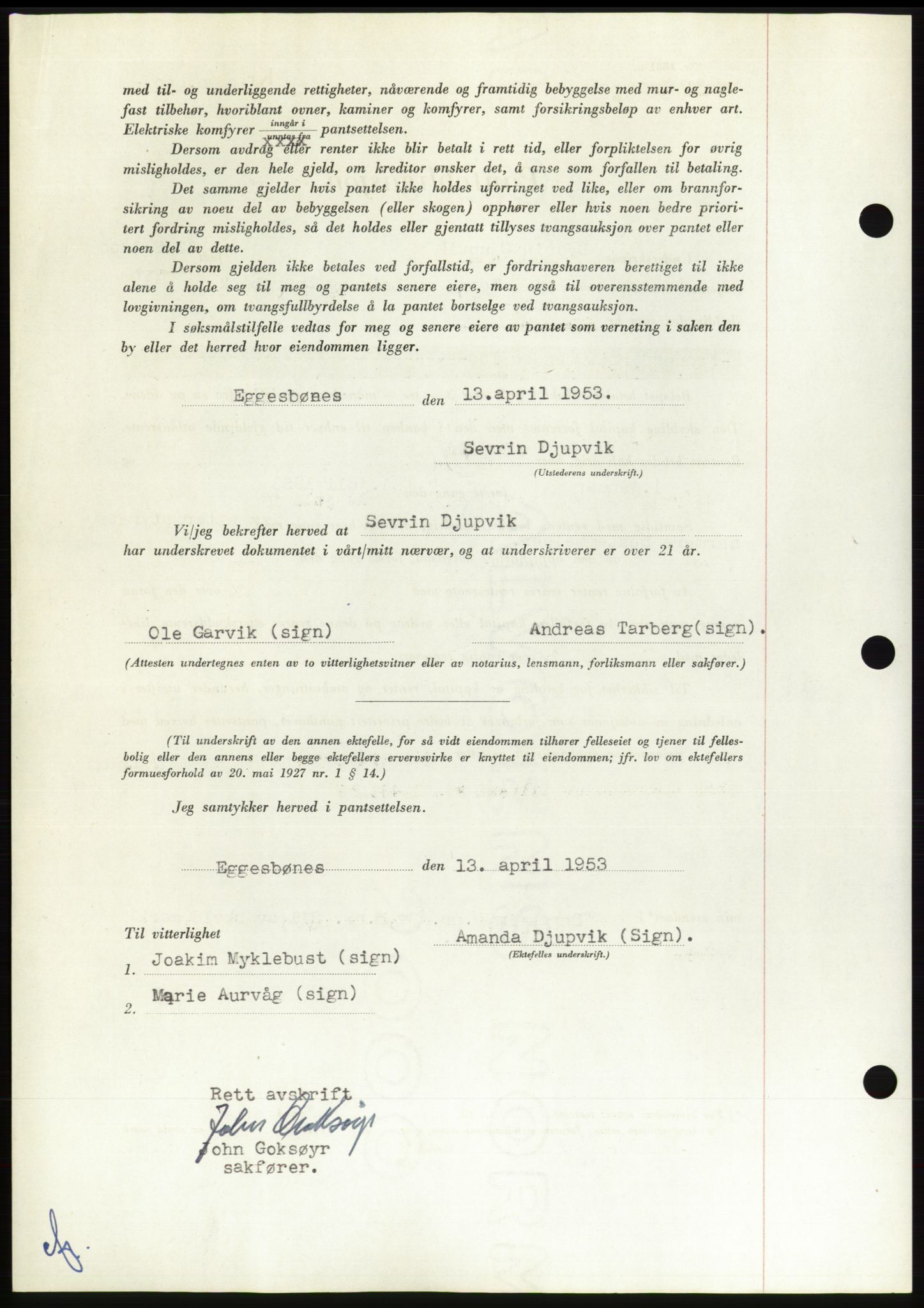 Søre Sunnmøre sorenskriveri, AV/SAT-A-4122/1/2/2C/L0123: Pantebok nr. 11B, 1953-1953, Dagboknr: 815/1953