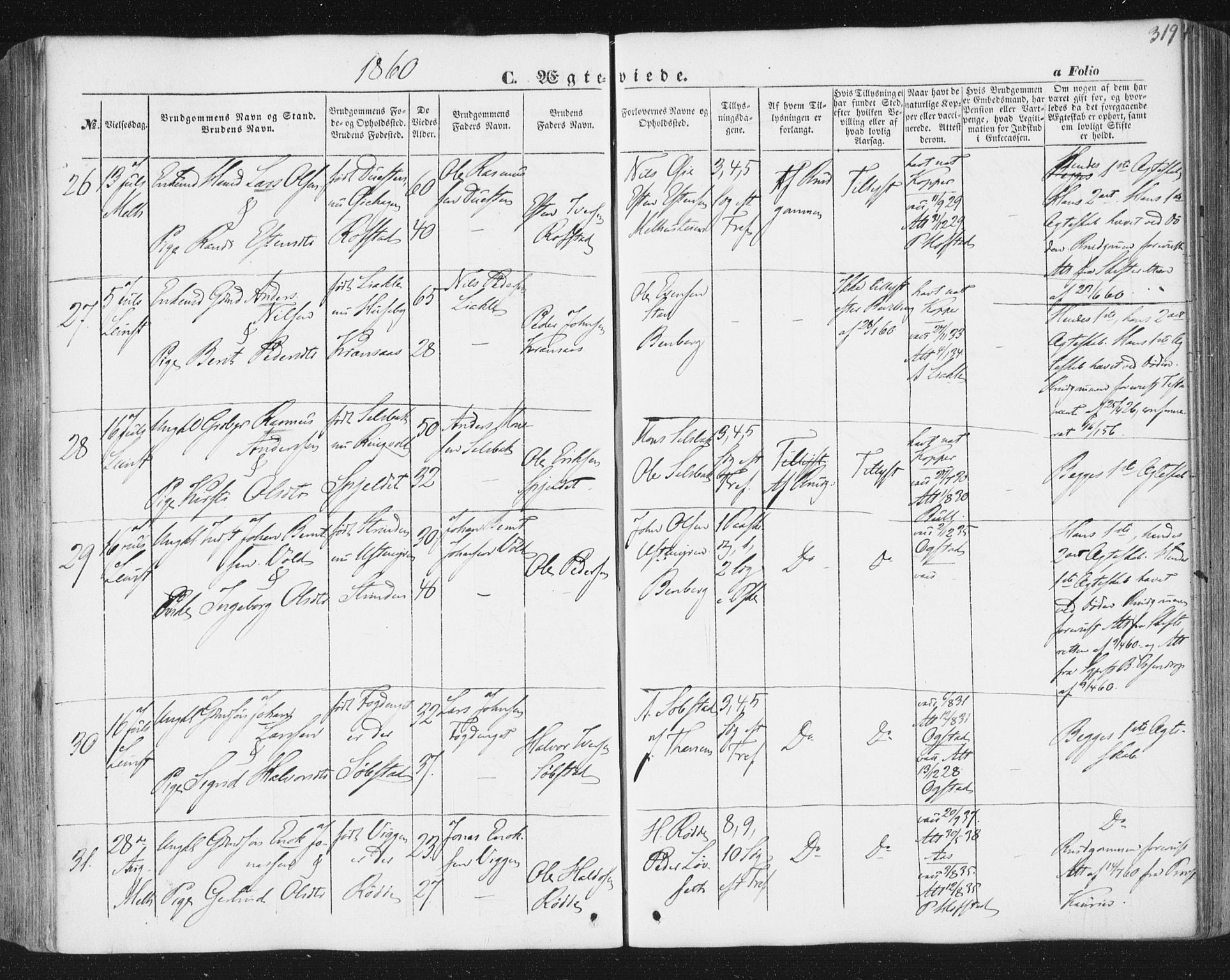 Ministerialprotokoller, klokkerbøker og fødselsregistre - Sør-Trøndelag, AV/SAT-A-1456/691/L1076: Ministerialbok nr. 691A08, 1852-1861, s. 319