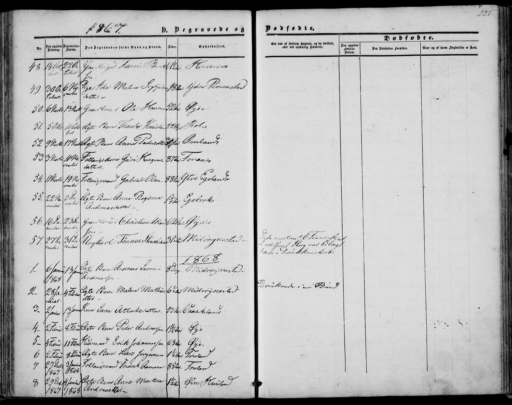 Kvinesdal sokneprestkontor, SAK/1111-0026/F/Fa/Fab/L0006: Ministerialbok nr. A 6, 1857-1869, s. 225